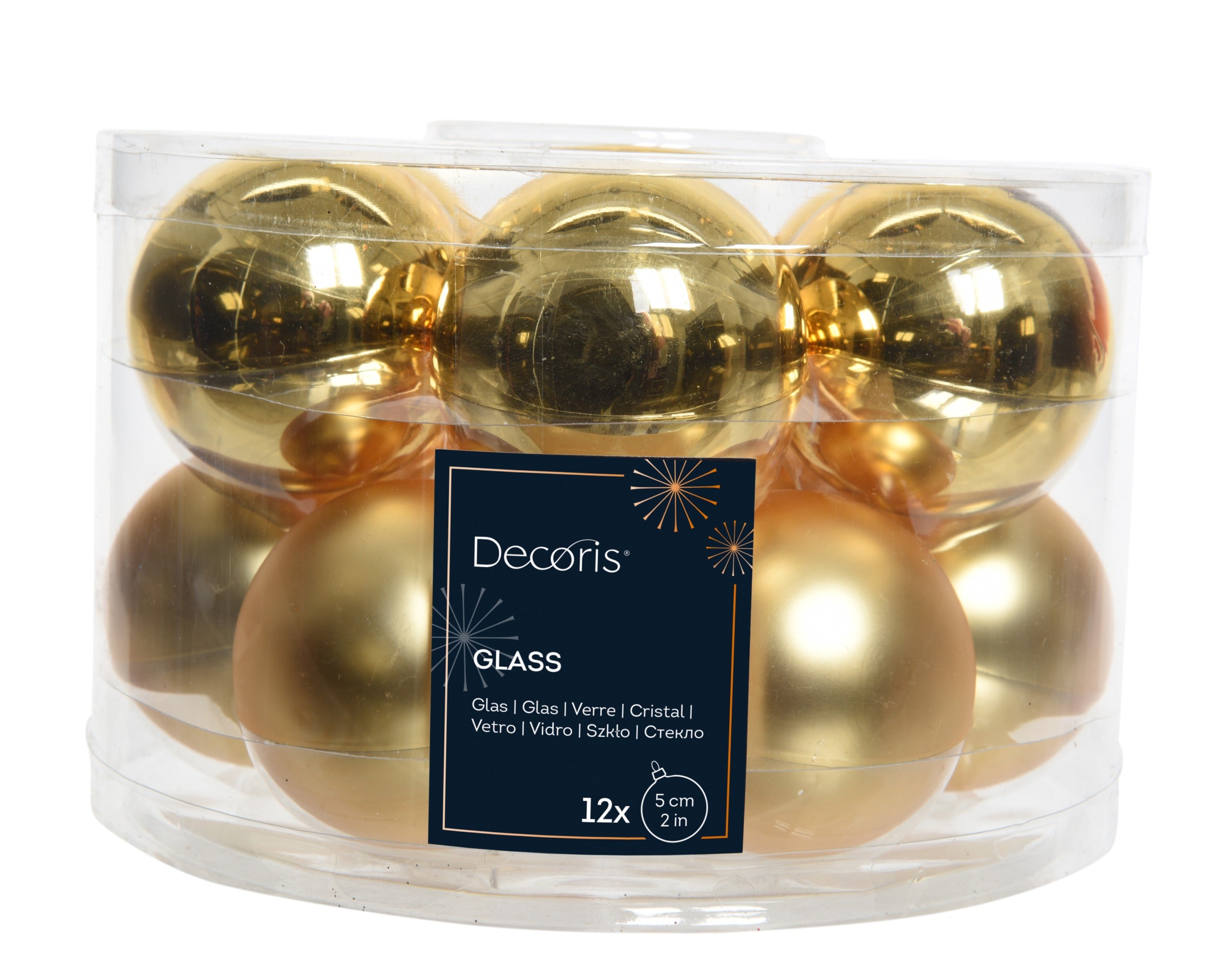 Kerstballen glas glans/mat mix 5cm - licht goud 12st.