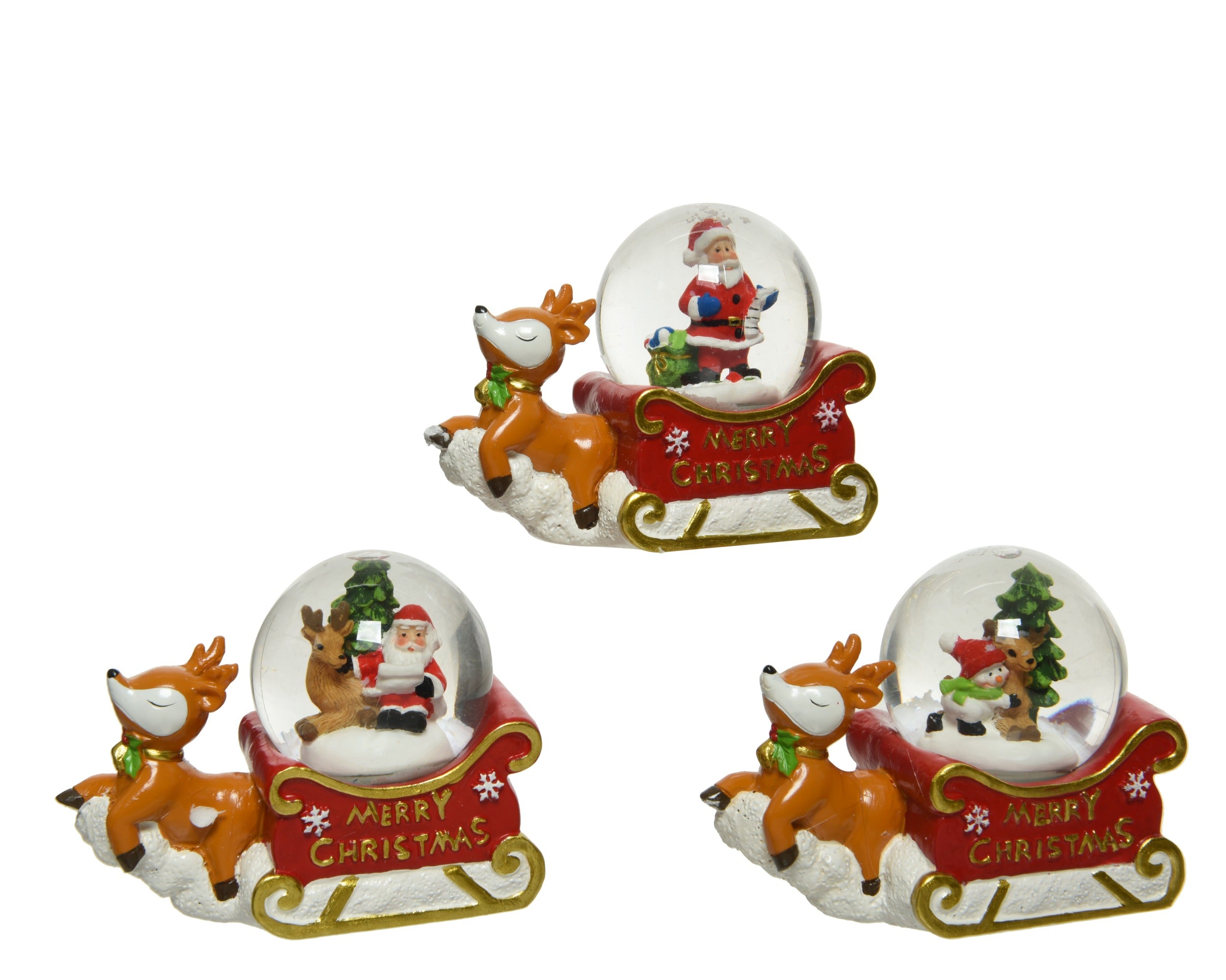 Kerst sneeuwbol kerstman met rendier 4.5x8.7x6.7cm - ass.  (prijs per stuk)