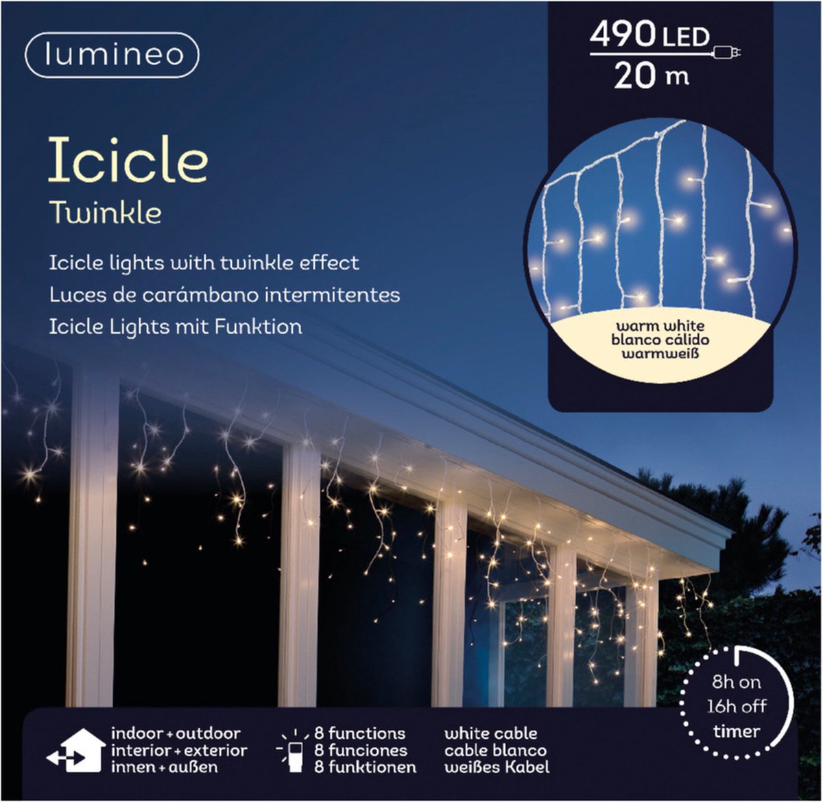 Lumineo LED icicle twinkel buiten 2000x50cm 490L - wit/warm wit  - kerstverlichting