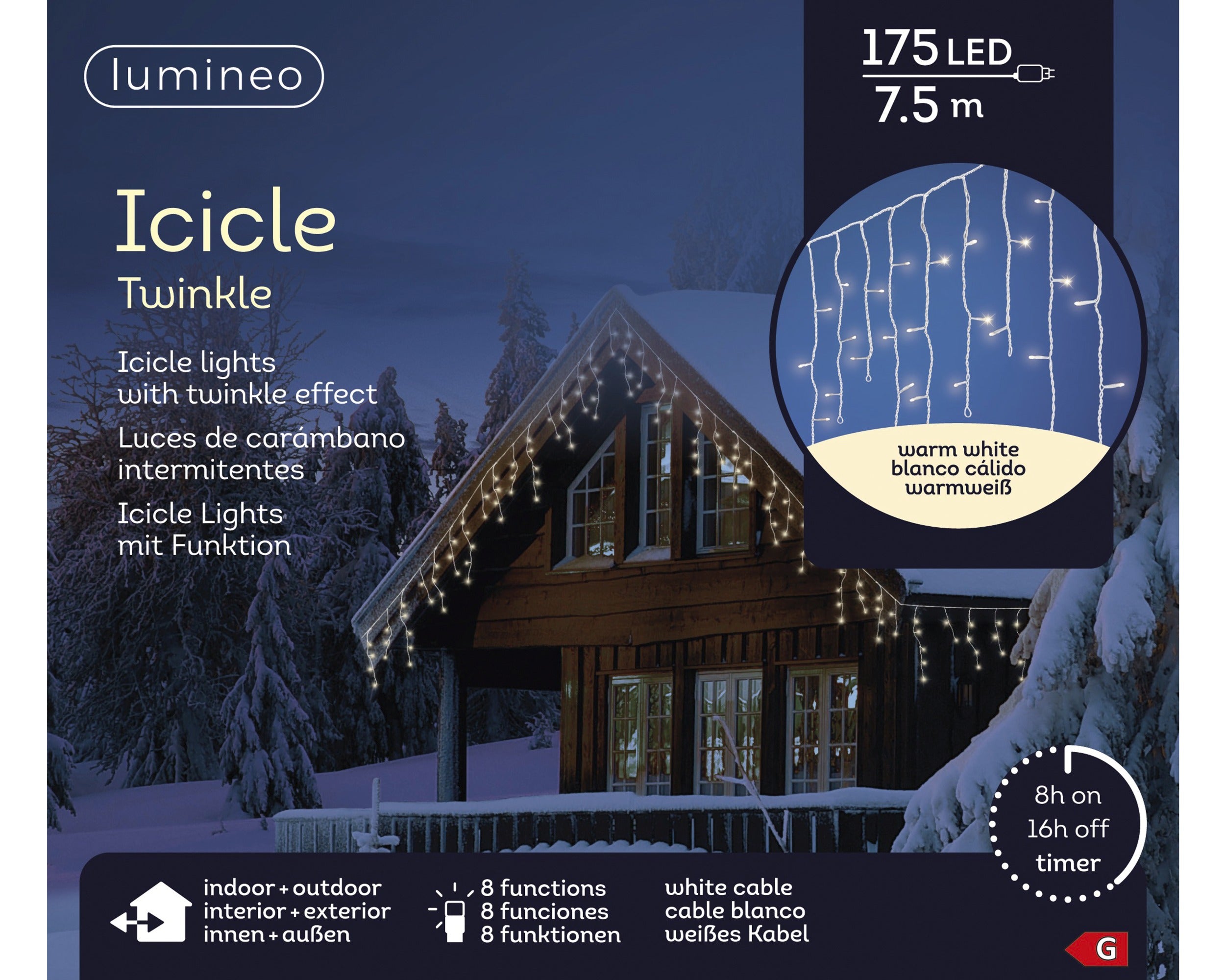 Lumineo LED icicle twinkel buiten 750x50cm 175L - wit/warm wit  - kerstverlichting