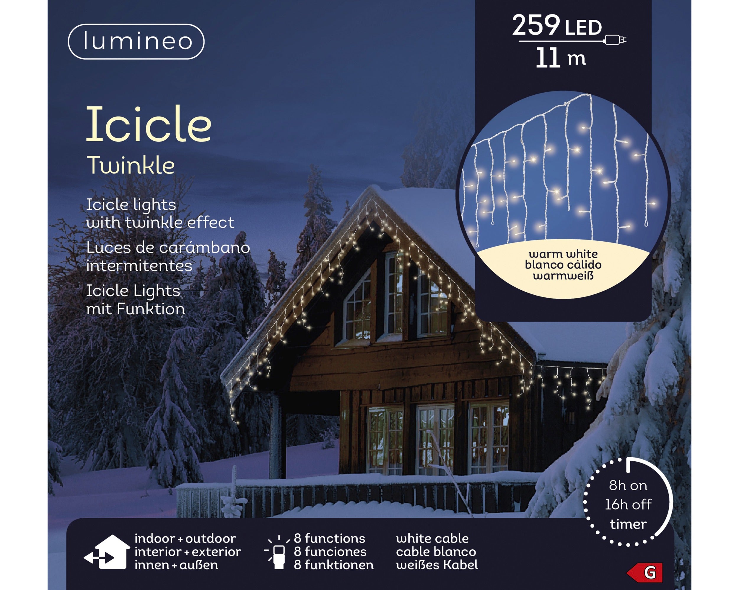 Lumineo LED icicle twinkel buiten 1100x50cm 259L - wit/warm wit  - kerstverlichting