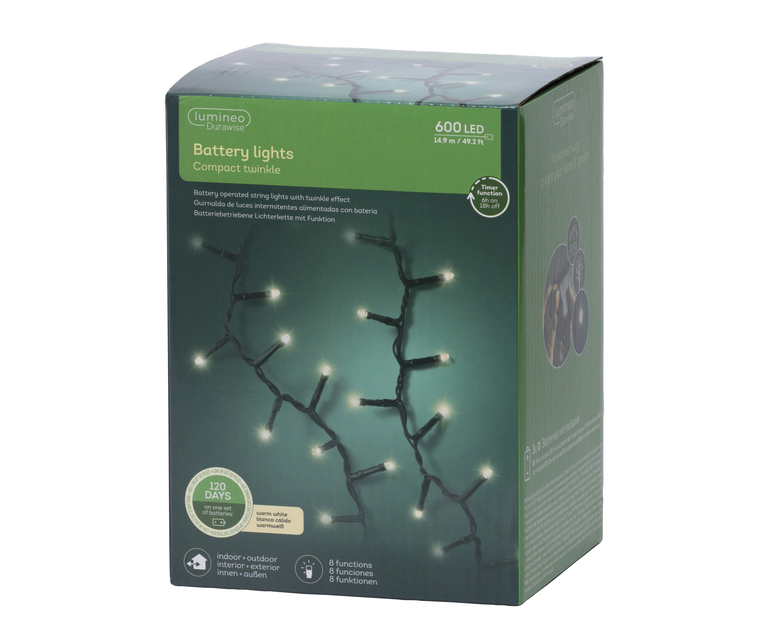 Lumineo LED durawise compact twinkel batterij 1498cm 600L - zwart/warm wit - kerstverlichting