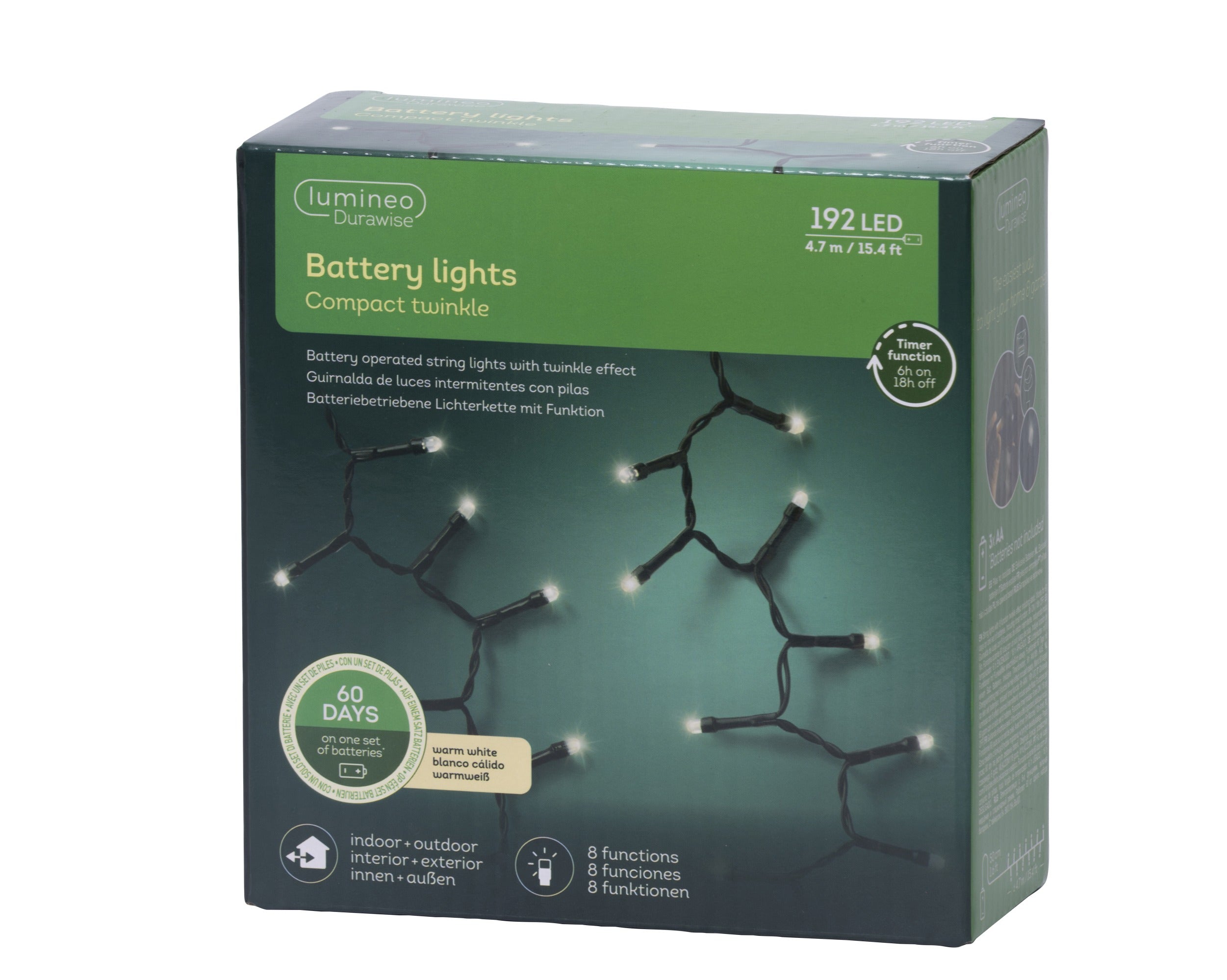 Lumineo LED durawise compact twinkel batterij 470cm 192L - zwart/warm wit - kerstverlichting