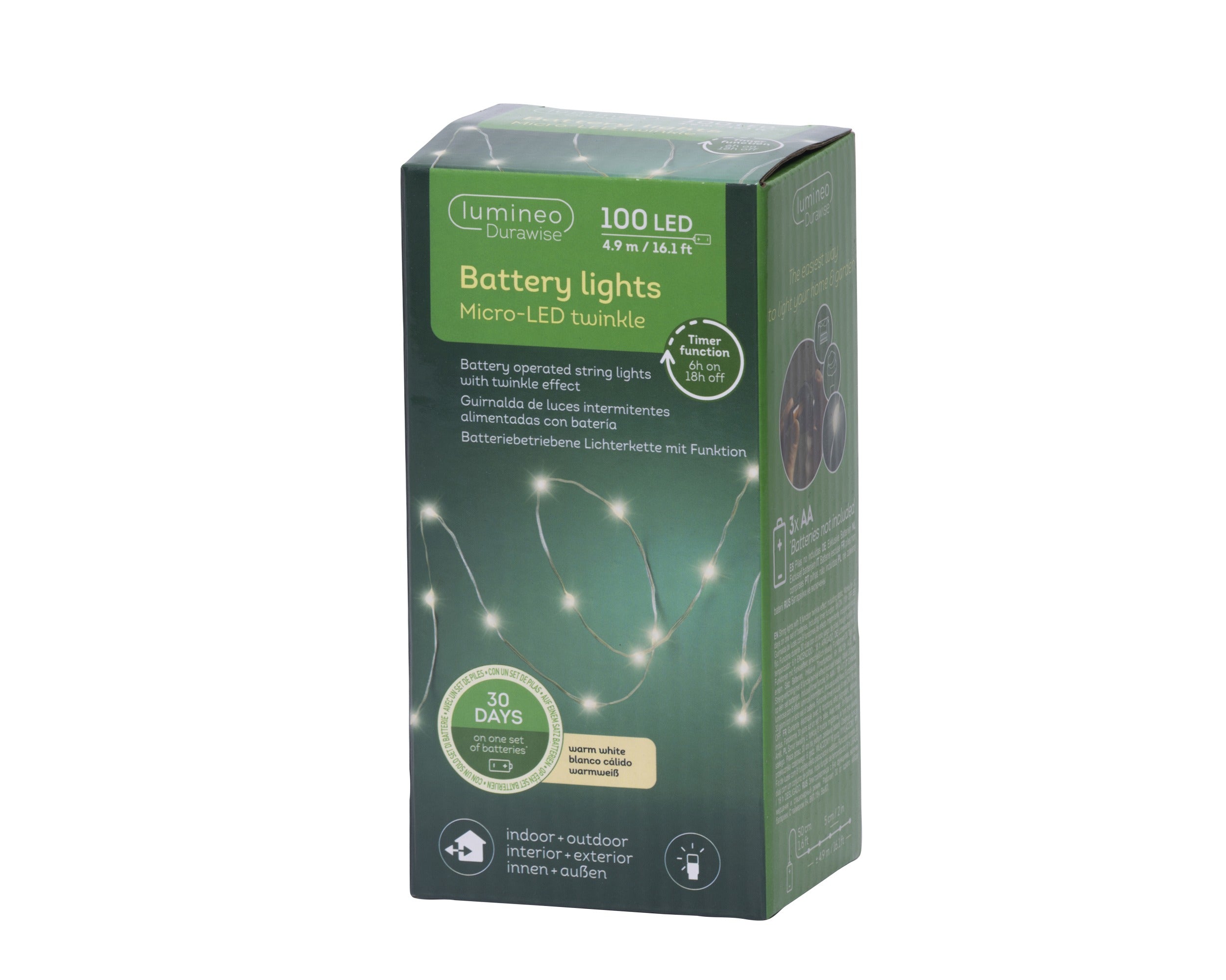 Lumineo LED durawise stringlights twinkel batterij 495cm 100L - zilver/warm wit - kerstverlichting