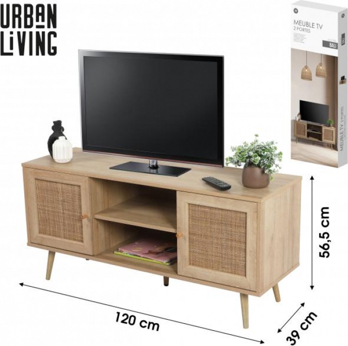 URBAN LIVING Bali tv-meubel m/ 2deurtjes - 120x39xH56.5cm