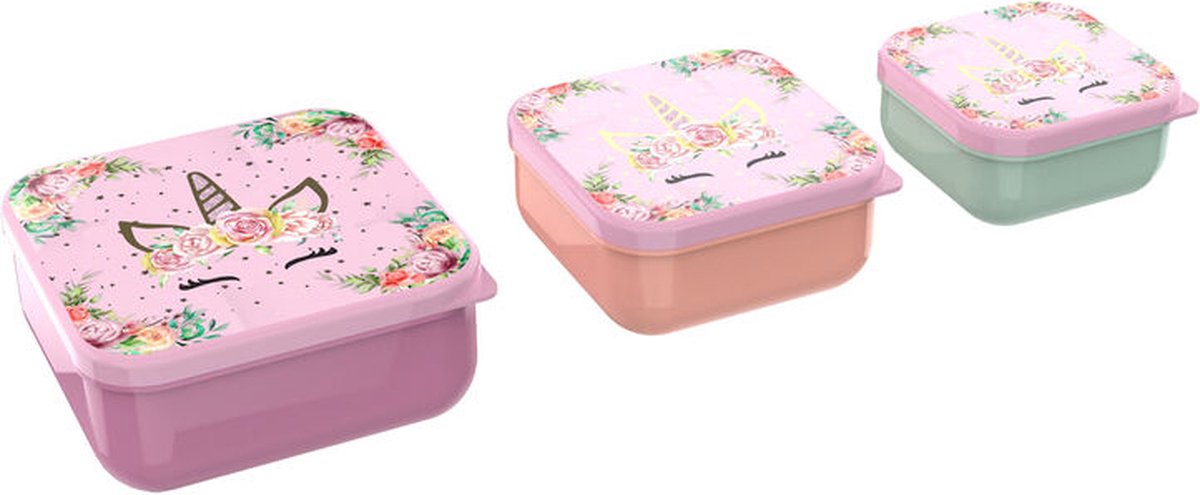 LUNCH BUDDIES Unicorn flower - 3in1 set van 3 lunch snack boxen