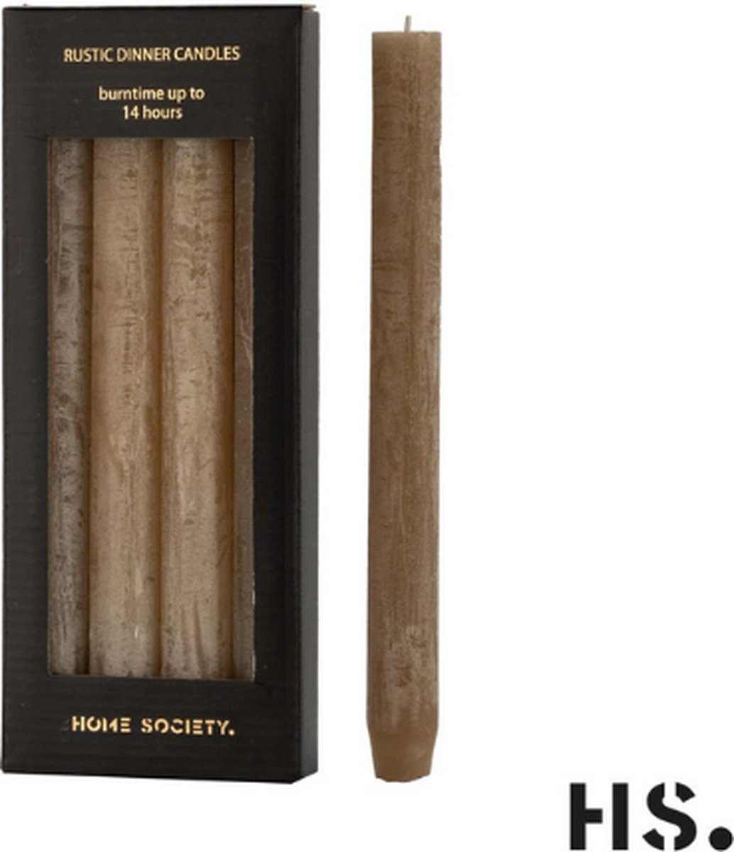 HOME SOCIETY Diner kaarsen 4st- L 24.5cm - zand