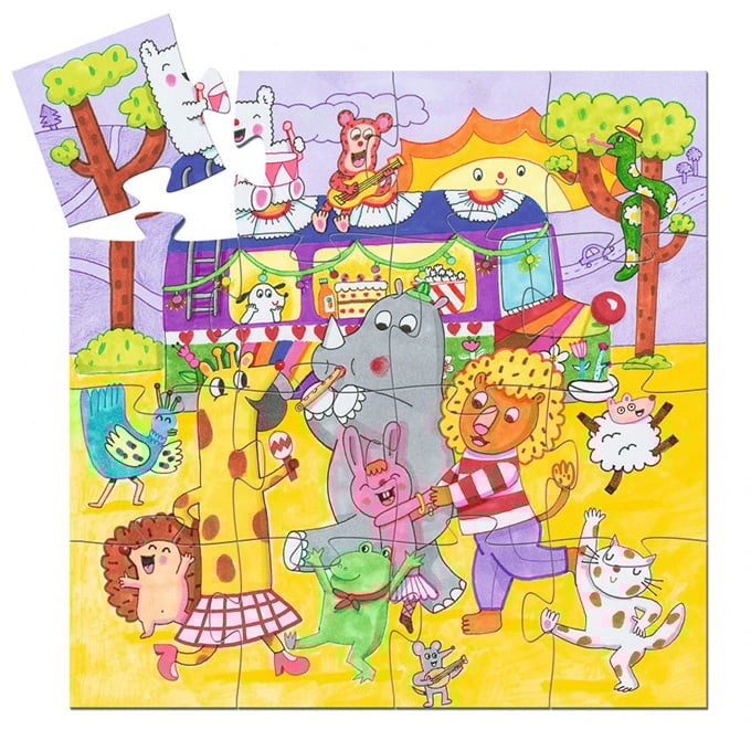 DJECO Puzzel silhouette - Regenboos bus - 16st.