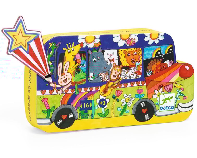 DJECO Puzzel silhouette - Regenboos bus - 16st.