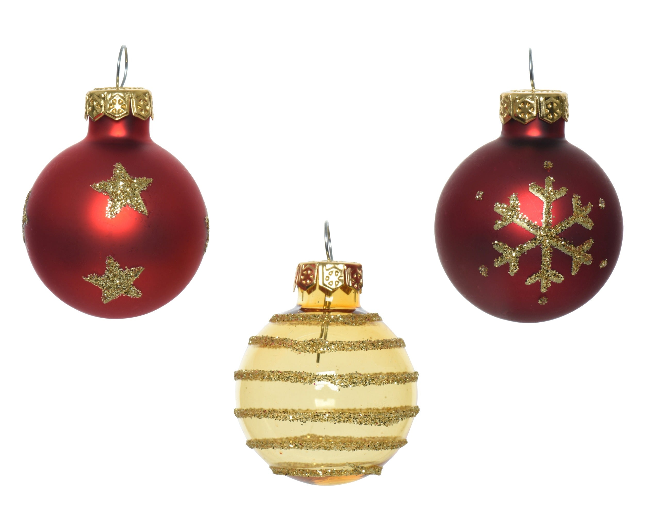 Kerstballen glas glans/mat mix 3cm - rood/goud 9st.