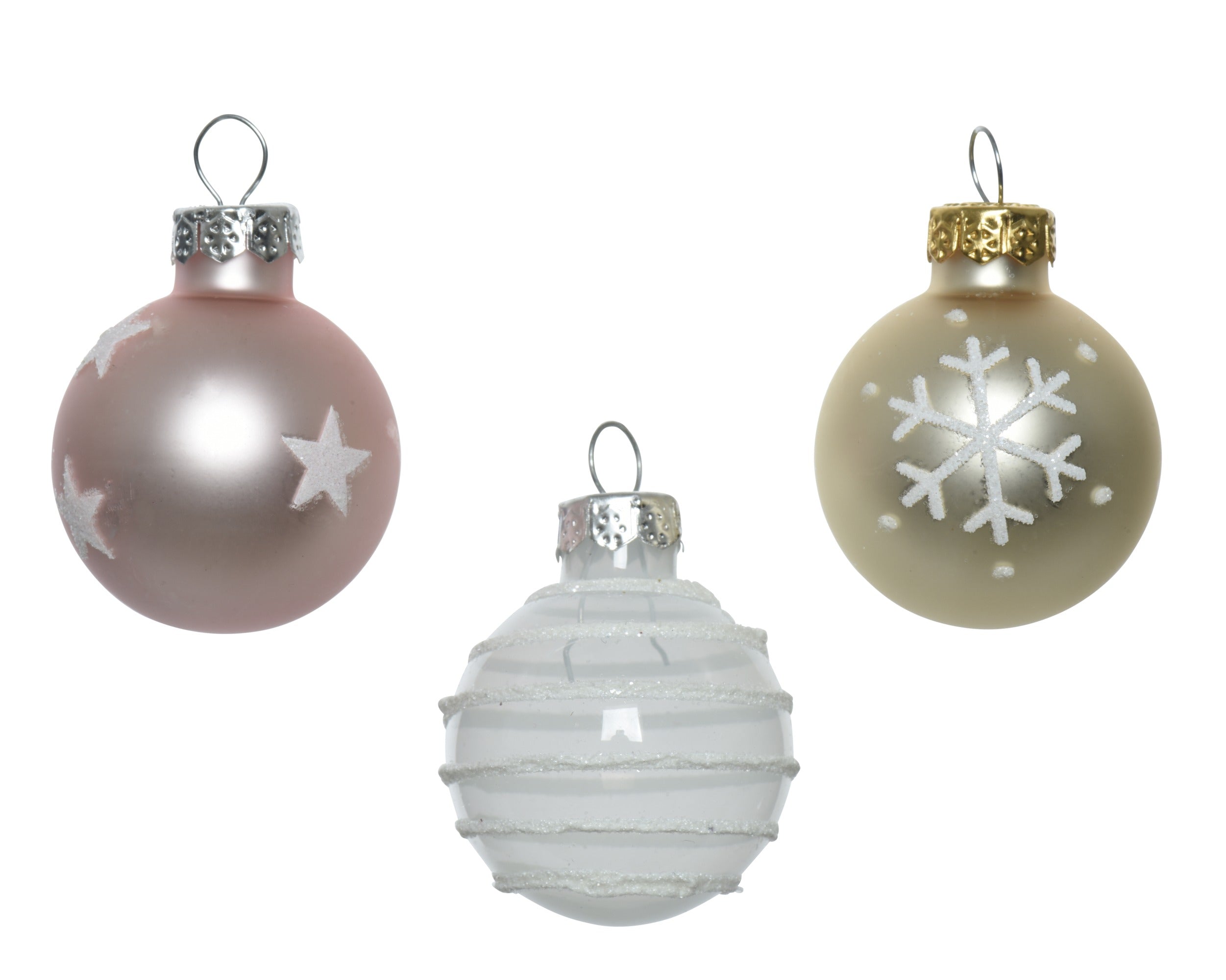 Kerstballen glas emaille/mat mix 3cm - zacht roze/kleur(en) 9st.