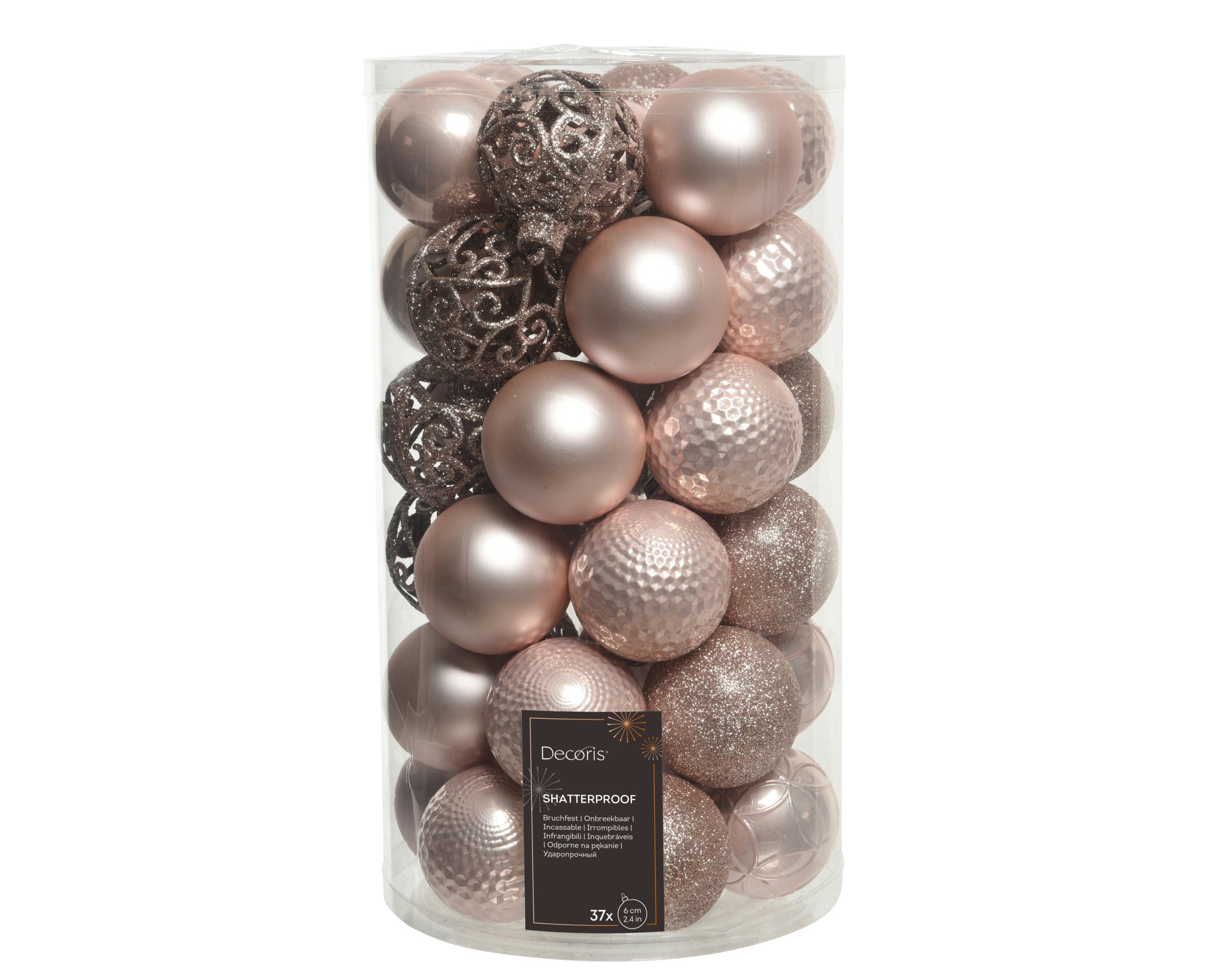Kerstballen kunststof glans/mat/glitter mix 6cm - poederroze 37st. mix