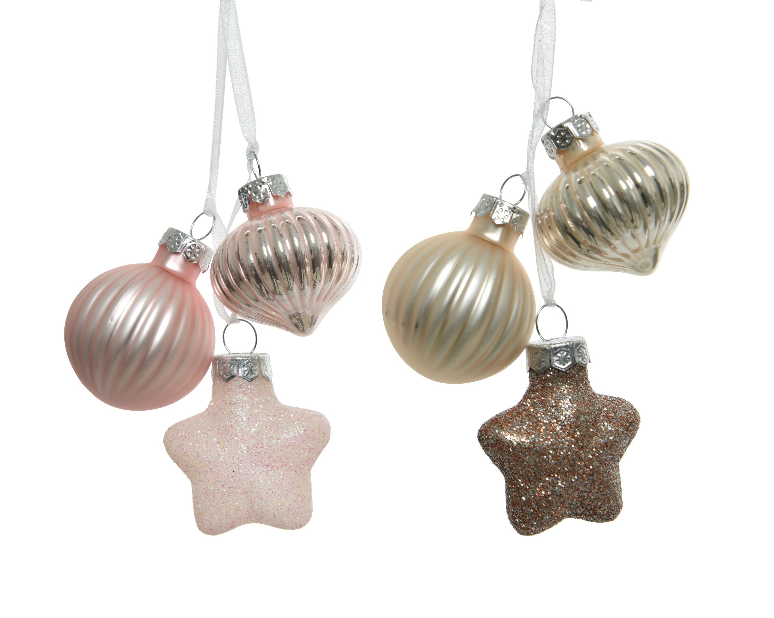 Kerstballen glas glans/mat/glitter mix - zacht roze/licht goud - ass. 3st. (prijs per stuk) mix   (prijs per stuk)