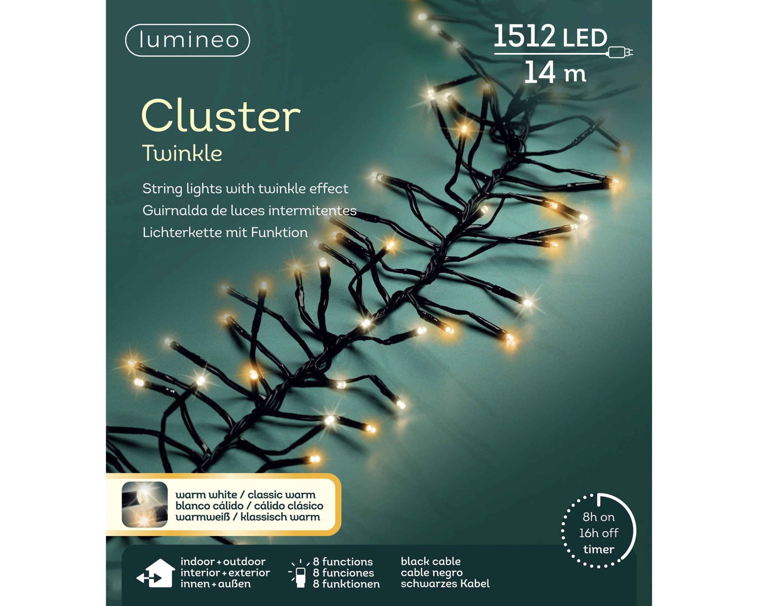 Lumineo LED cluster twinkel 1400cm 1512L - zwart/warm wit/klassiek warm  - kerstverlichting