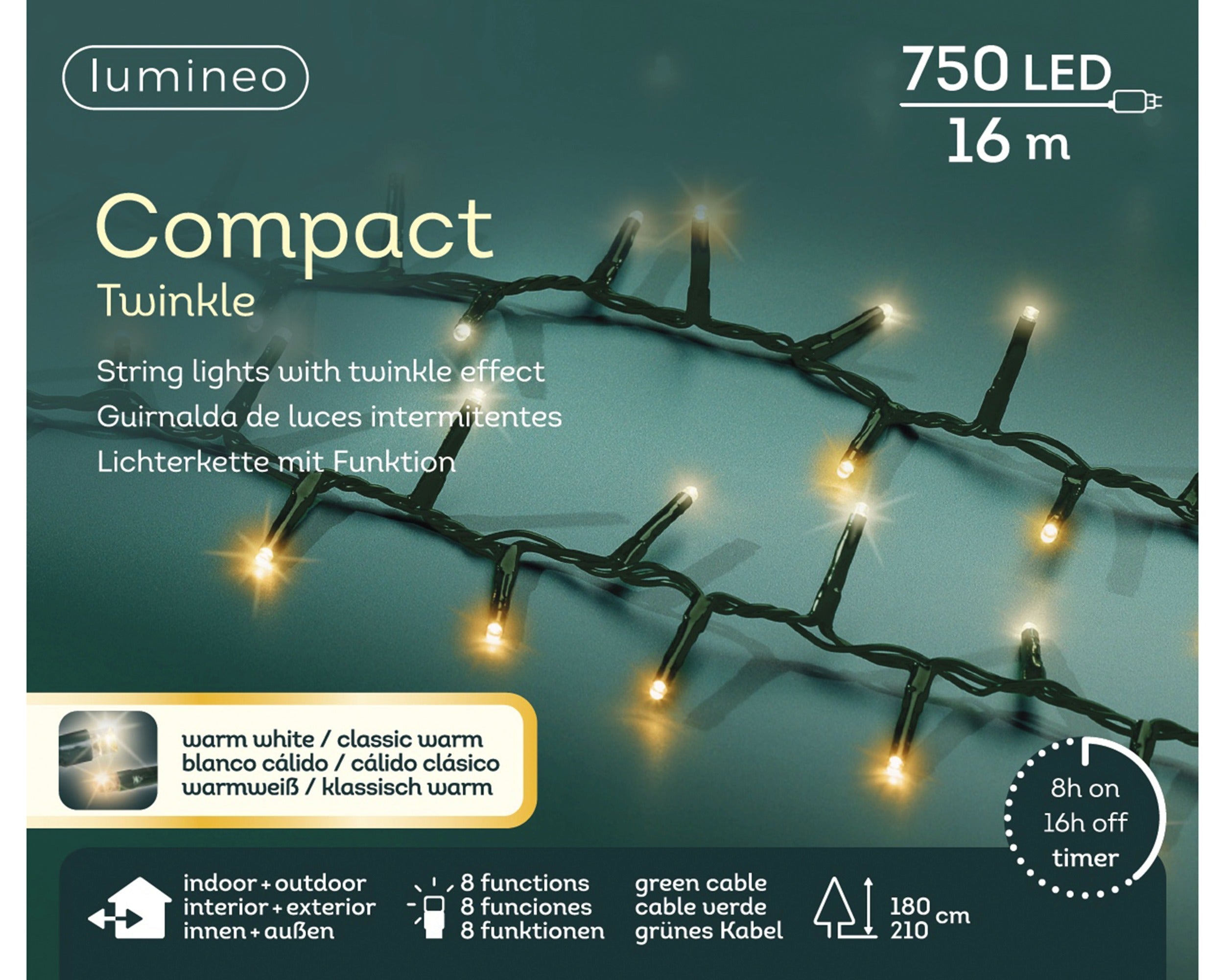 Lumineo LED compact twinkel 1600cm 750L - groen/warm wit/klassiek warm - kerstverlichting