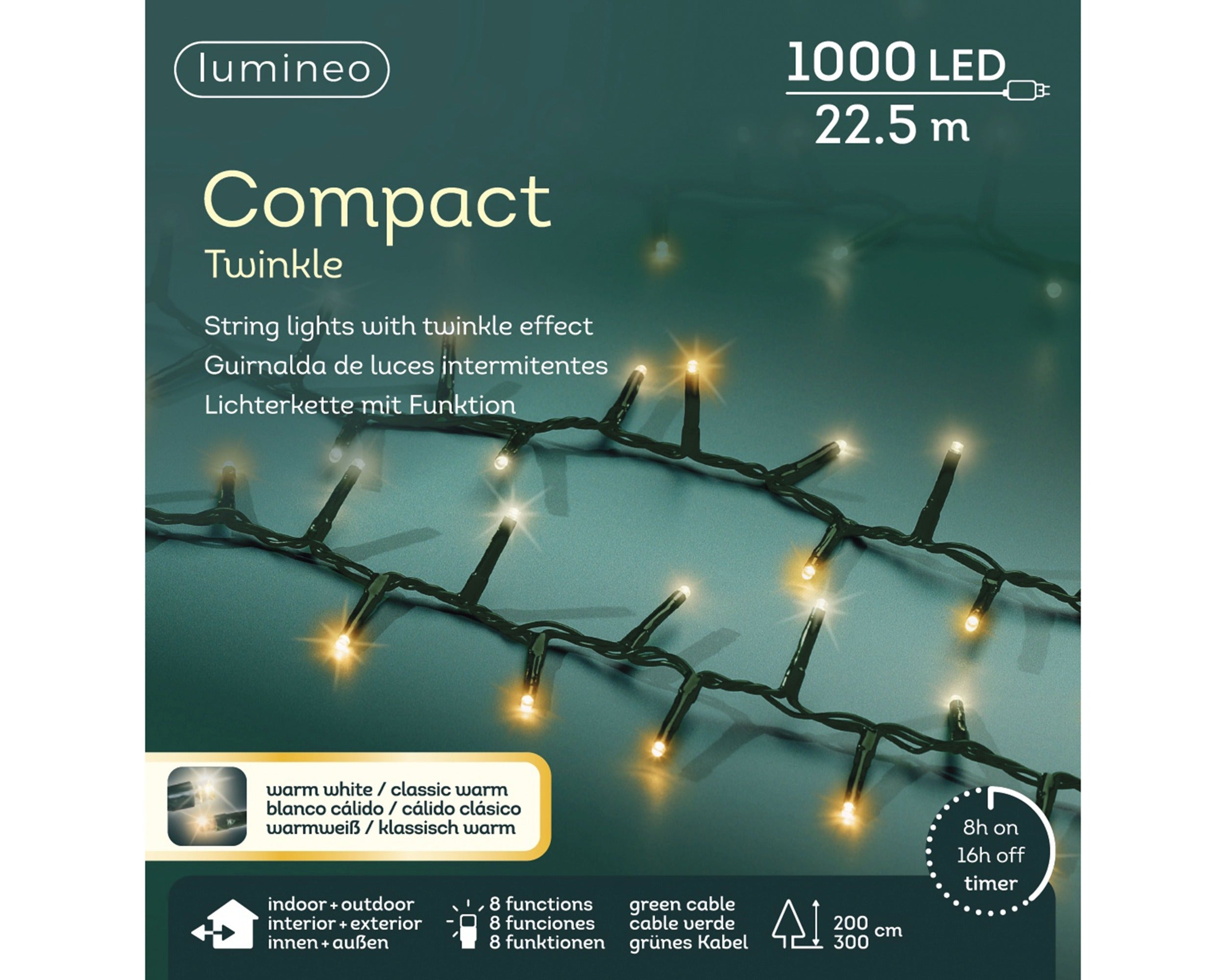 Lumineo LED compact twinkel 2250cm 1000L - groen/warm wit/klassiek warm - kerstverlichting gr