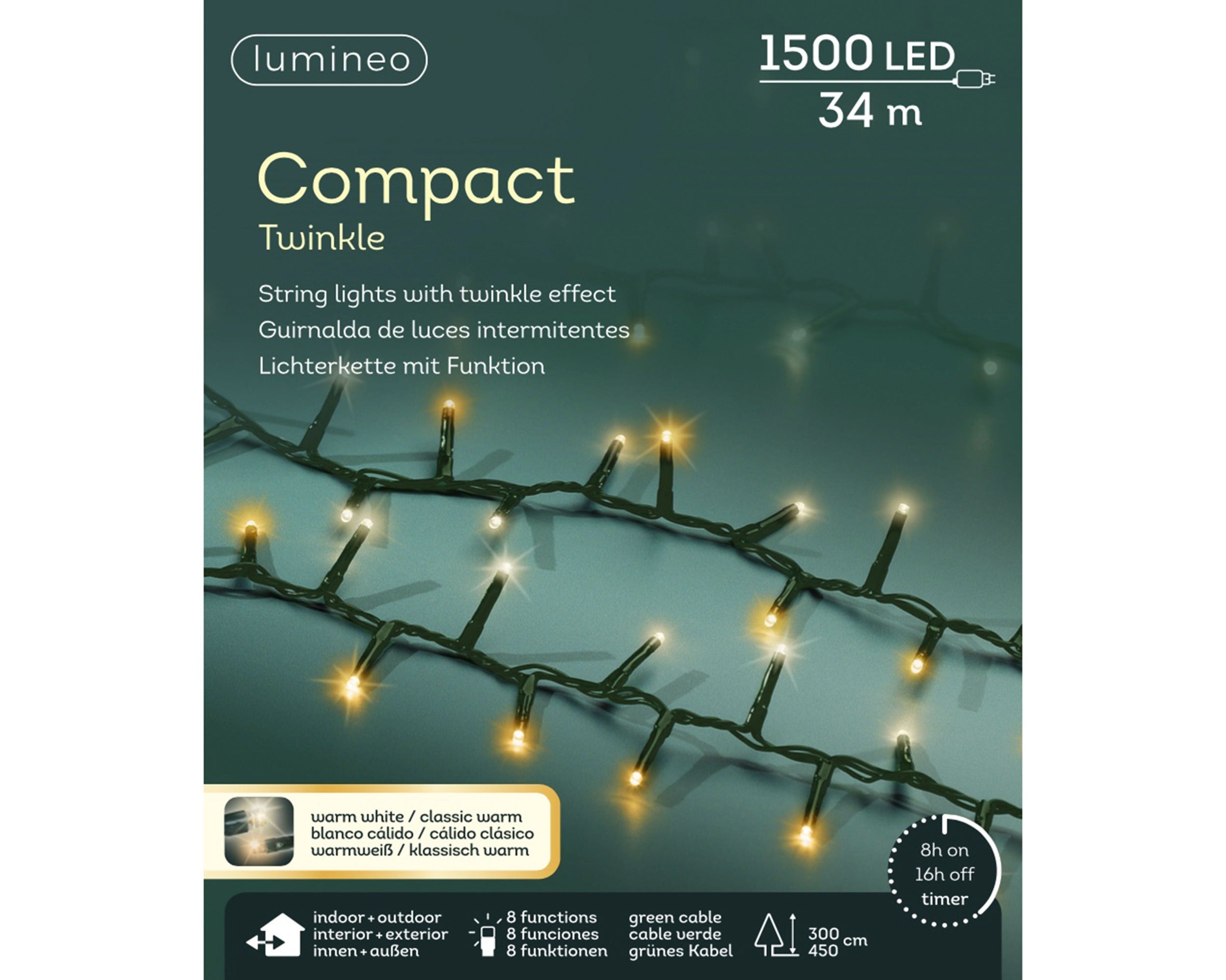 Lumineo LED compact twinkel 3400cm 1500L - groen/warm wit/klassiek warm - kerstverlichting