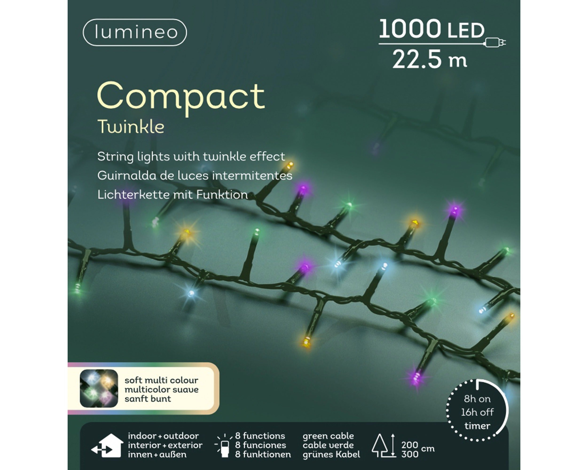 Lumineo LED compact twinkel 2250cm 1000L - groen/soft multi - kerstverlichting