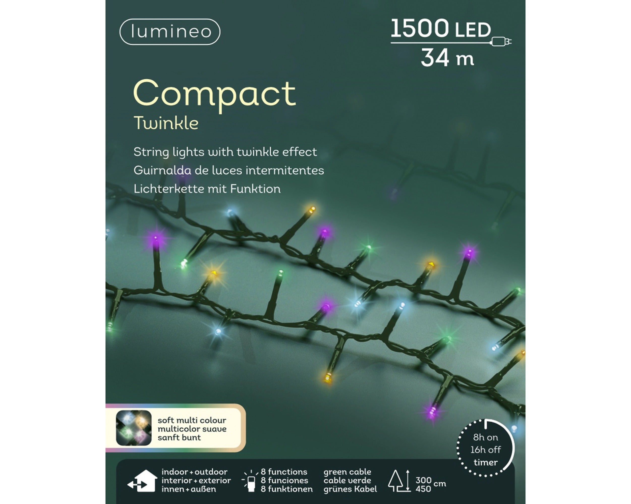 Lumineo LED compact twinkel 3400cm 1500L - groen/soft multi - kerstverlichting