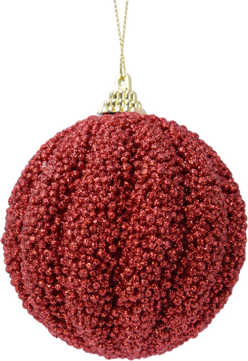 Kerstbal foam glitter 8cm - kerstrood (prijs per stuk)
