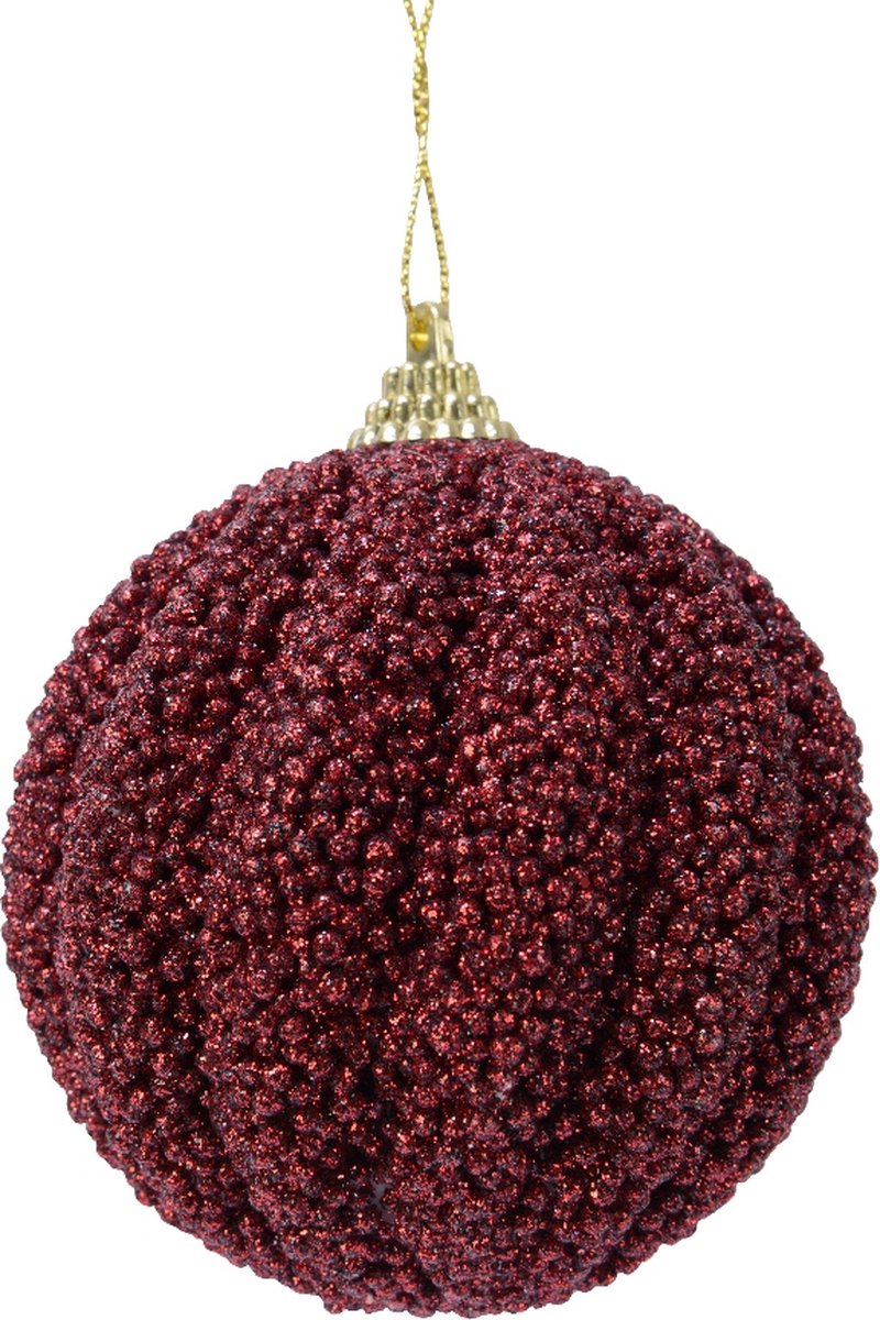 Kerstbal foam glitter 8cm - ossenbloed (prijs per stuk)