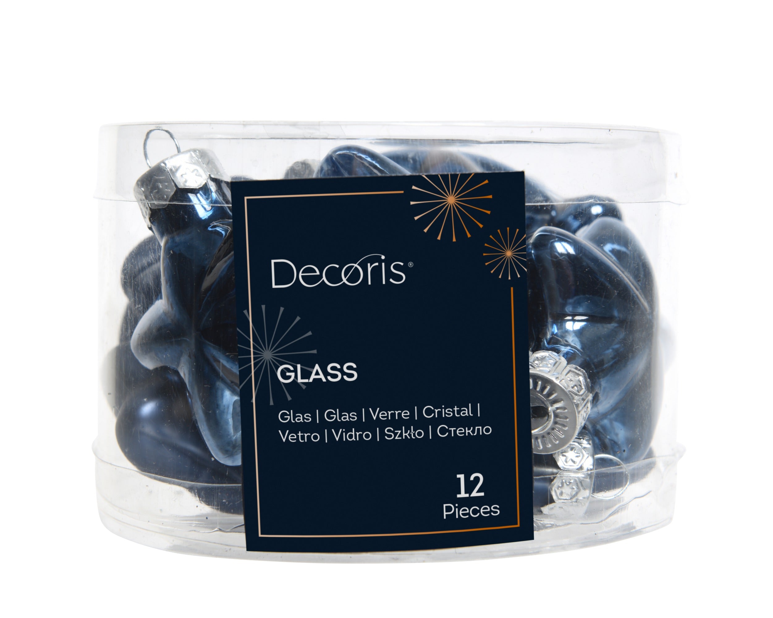 Kerstballen ster glas glans/mat mix 4.5x4cm - nachtblauw 12st. blauw 12st.