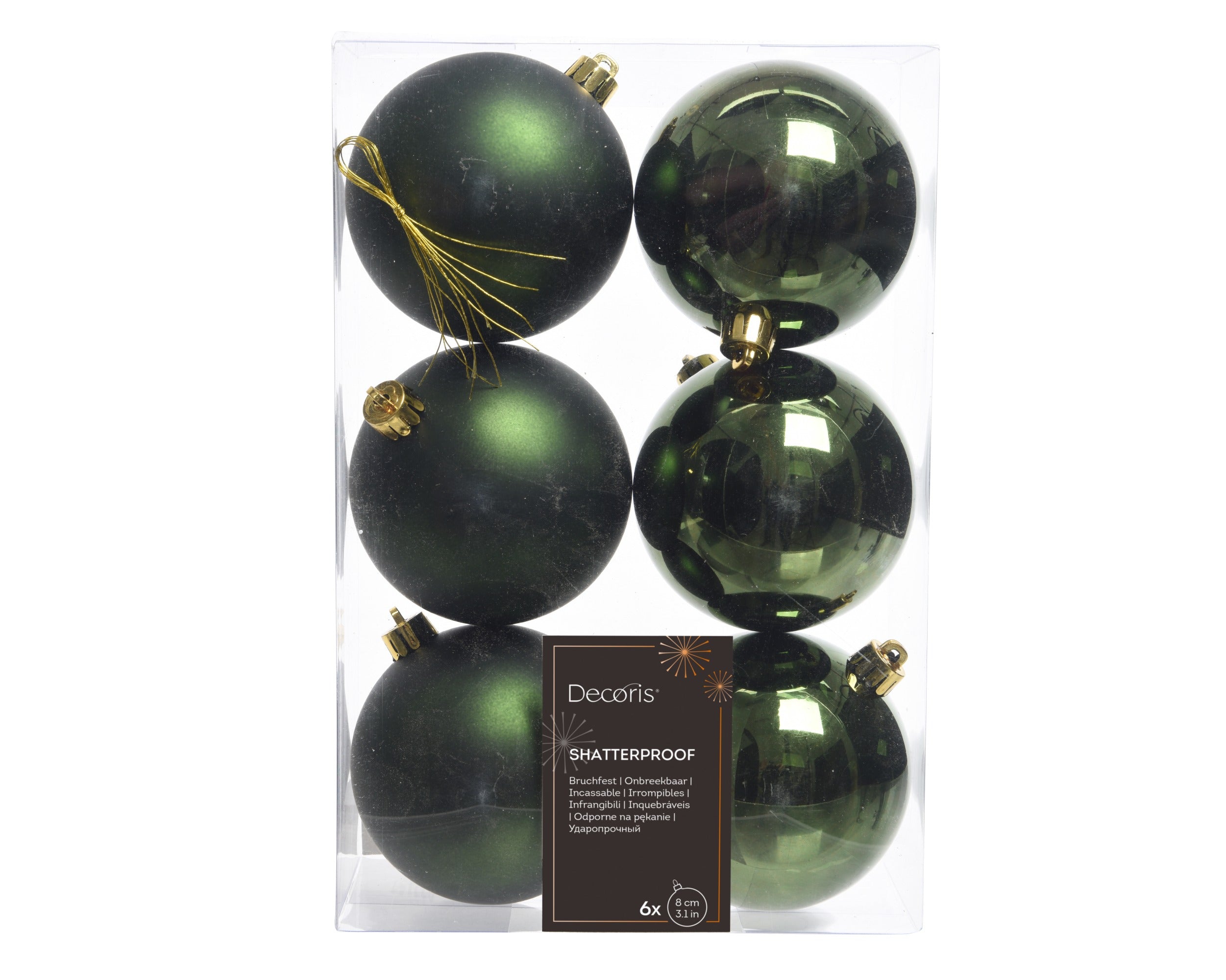 Kerstballen kunststof glans/mat mix 8cm - dennengroen 6st. mix