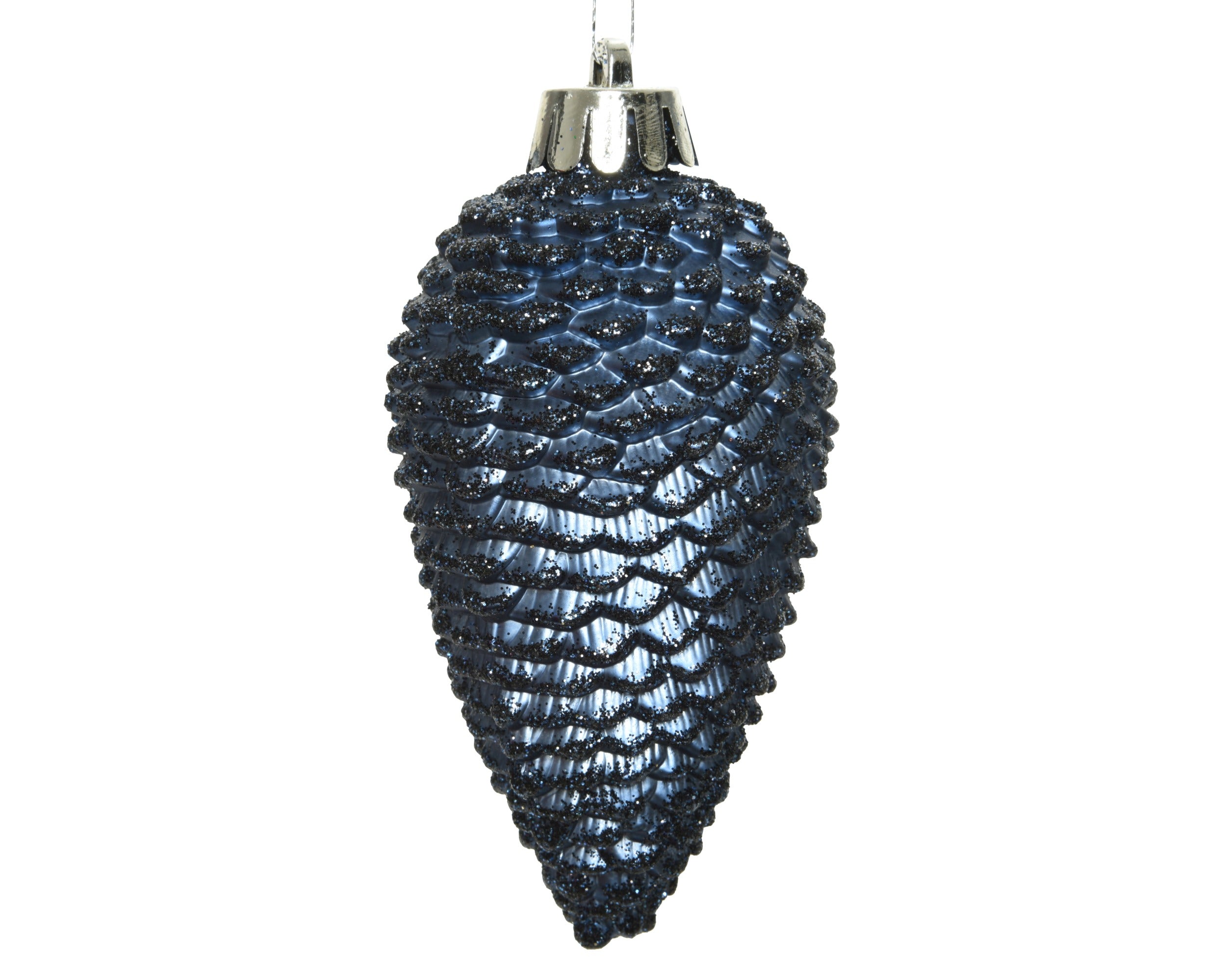 Kerstballen dennenappel kunststof glitter 8cm - nachtblauw 6st. 6st.