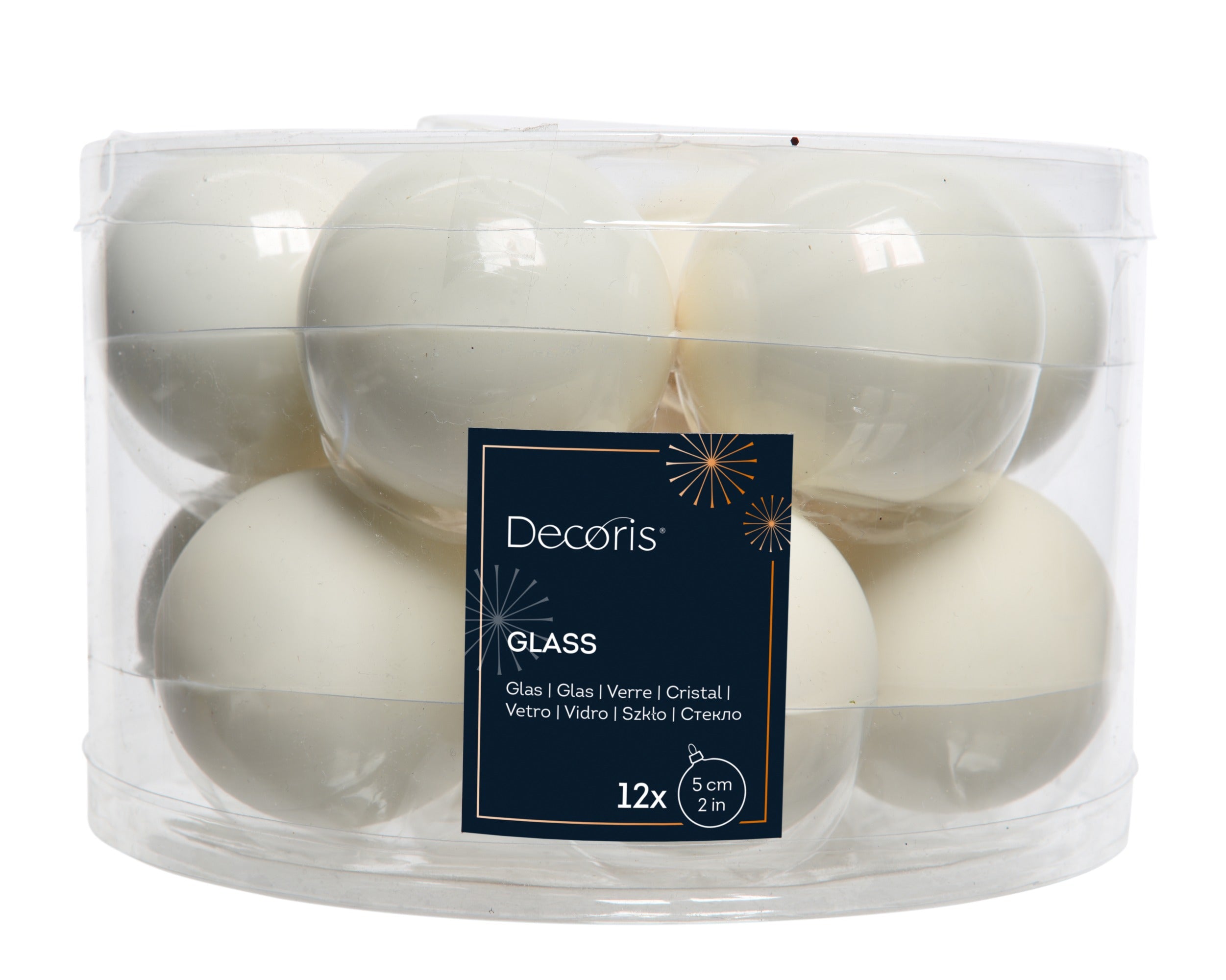 Kerstballen glas emaille/mat mix 5cm - wolwit 12st.