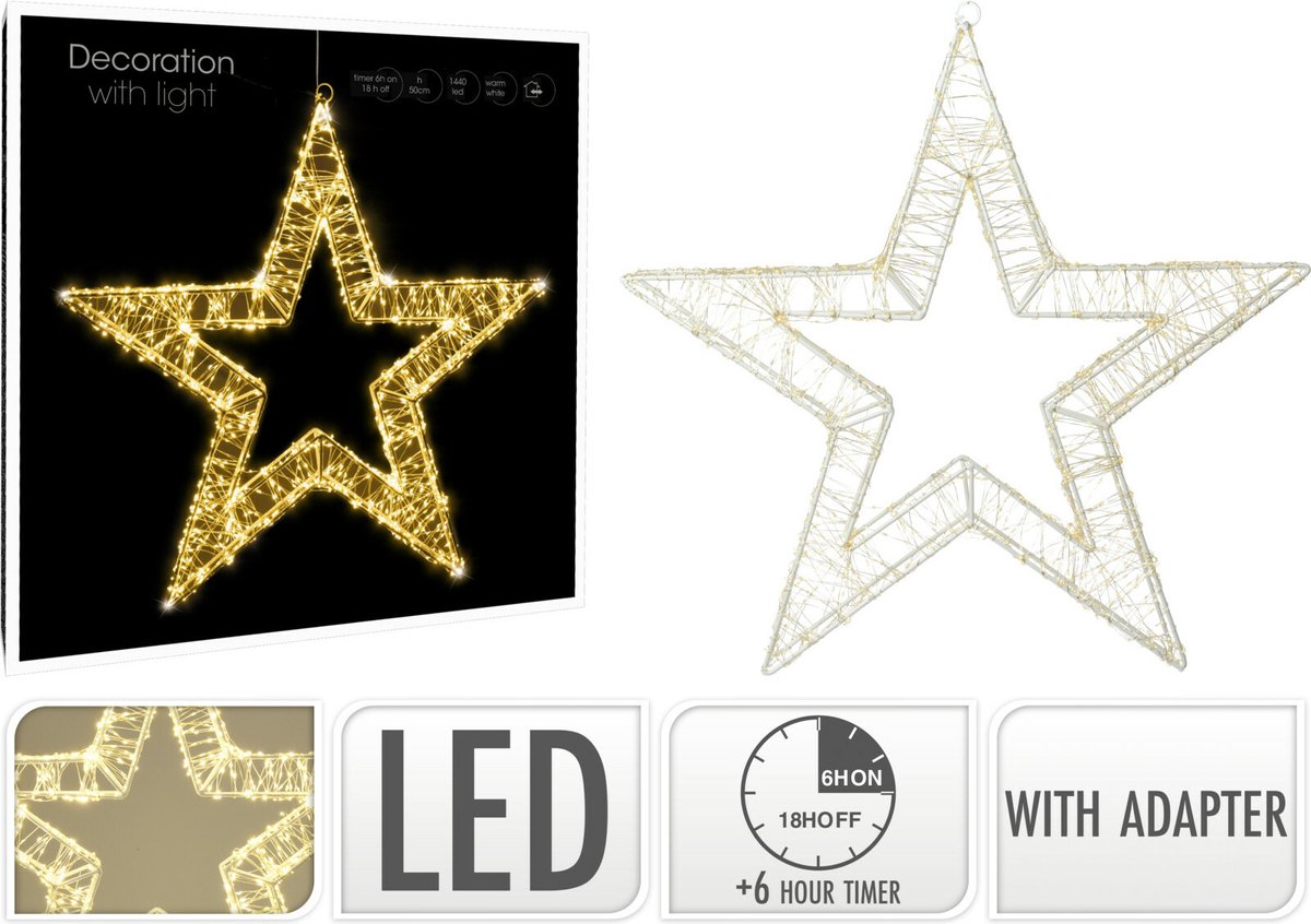 Kerstverlichting ster 1440LED 50cm - warm wit met timer       AX5307140