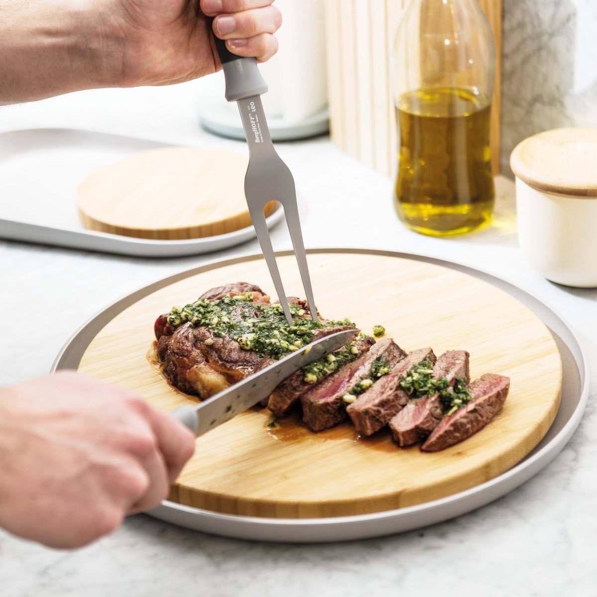 BergHOFF Leo Line trancheer vork 17cm - grijs met beschermhoes    TU UC