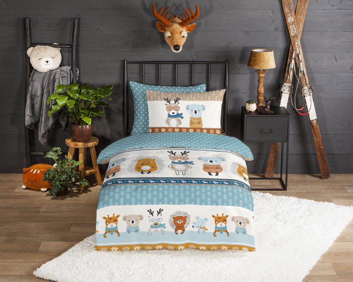 GOODMORNING Dekbedovertrek flanel - 140x 220cm - kids 30549 winterdieren