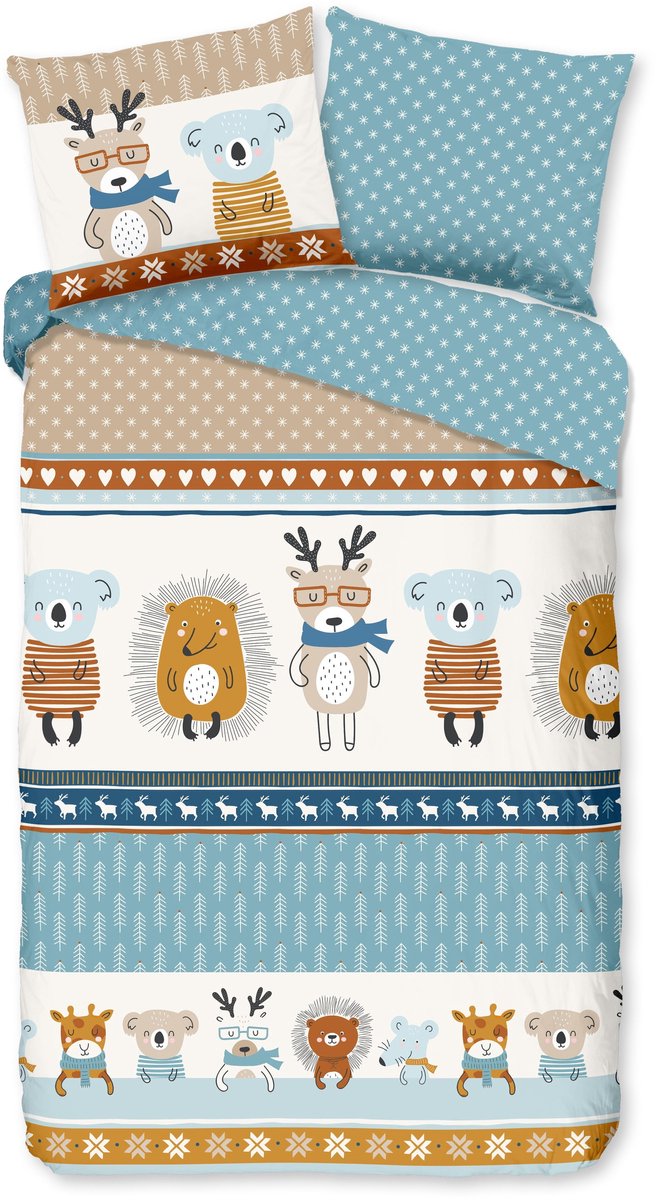 GOODMORNING Dekbedovertrek flanel - 140x 220cm - kids 30549 winterdieren