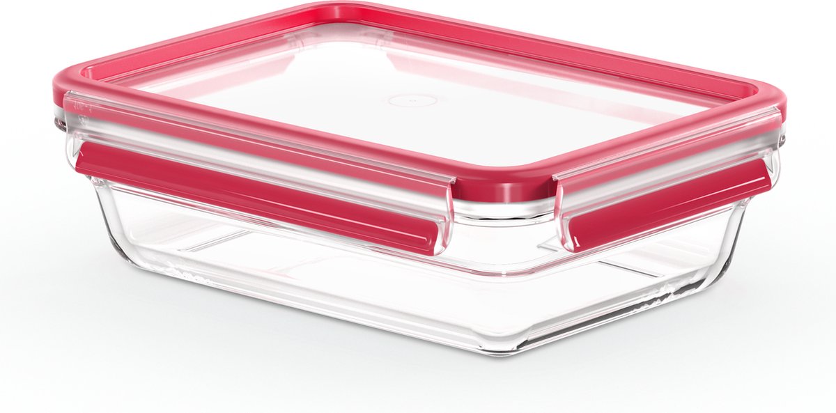 Emsa CLIP&CLOSE glas - 22.6x16.6cm 1.1L- transparant/ rood