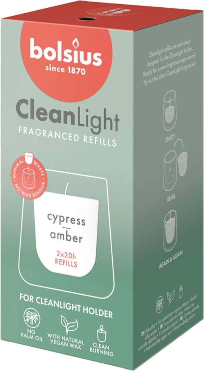 BOLSIUS CleanLight navulling 20u 2st.- cypress/ amber