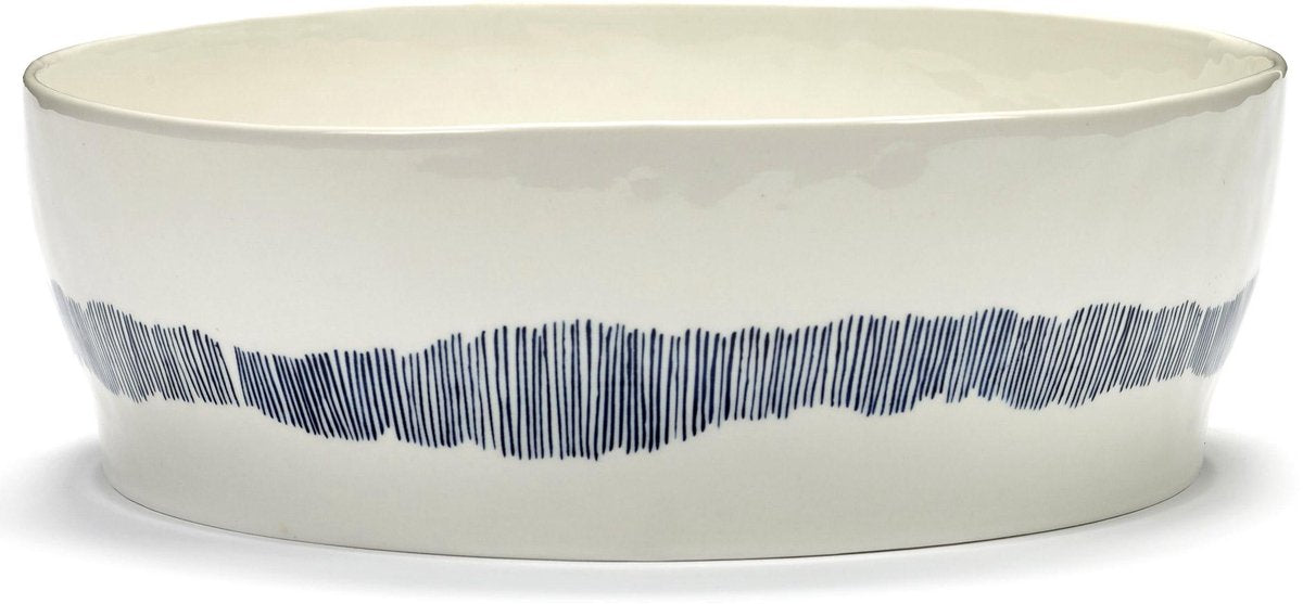 OTTOLENGHI Feast saladekom- S 28.5x9.5cm - wit swirl stripes blauw