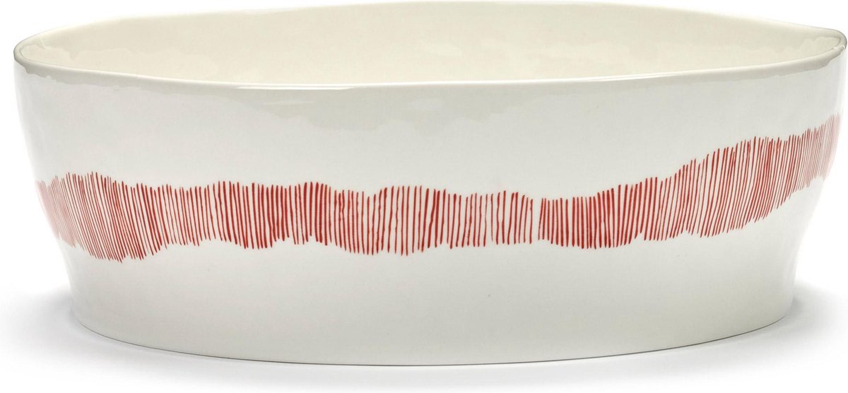 OTTOLENGHI Feast saladekom- S 28.5x9.5cm - wit swirl stripes rood