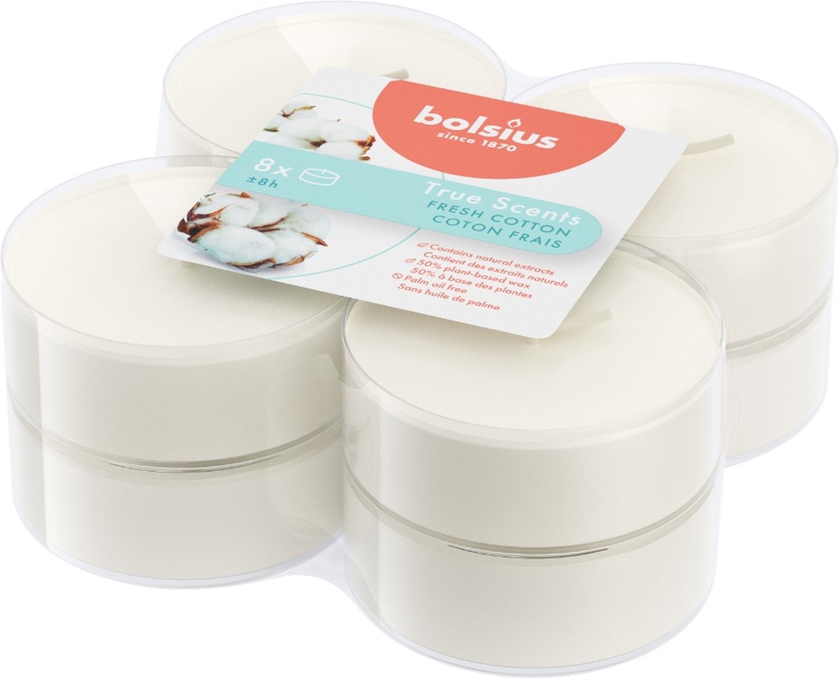 BOLSIUS Geur theelichten maxi 8st- fresh cotton true scents