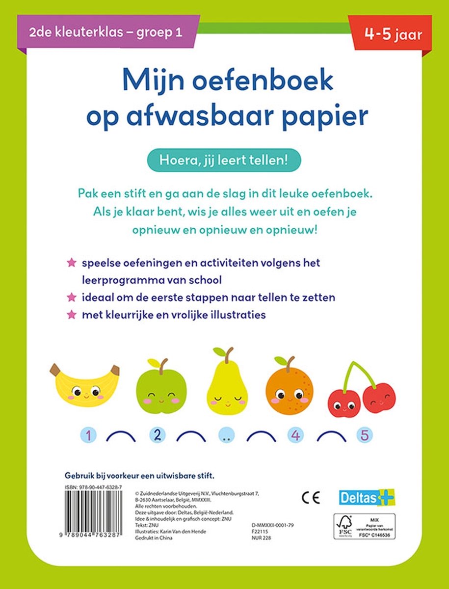 Mijn oefenboek afwasbaar - Eerste tel spelletjes (4/5j.)