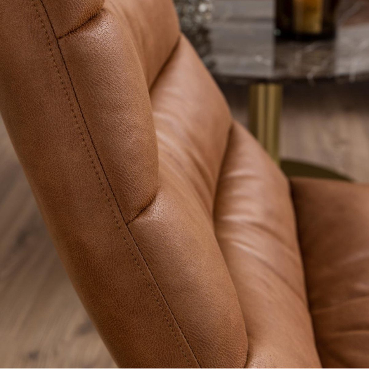 MILFORD lounge zetel - bruin met zwart sledevoet onderstel-leermix moderne look