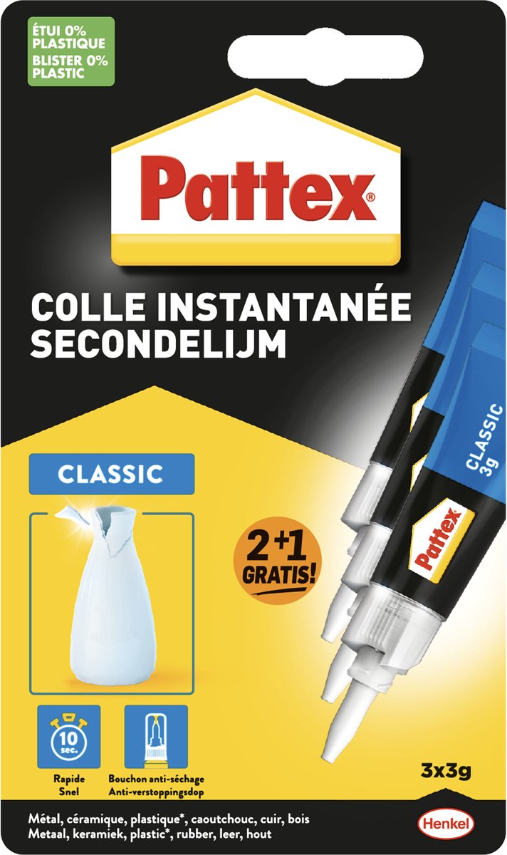 PATTEX Secondelijm classic - 3g - (2+1) gratis