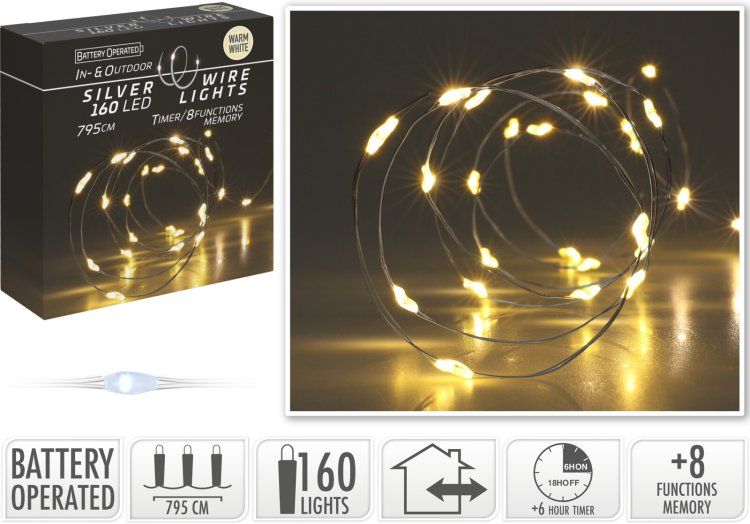 Kerstverlichting zilverdraad 160LED - warm wit