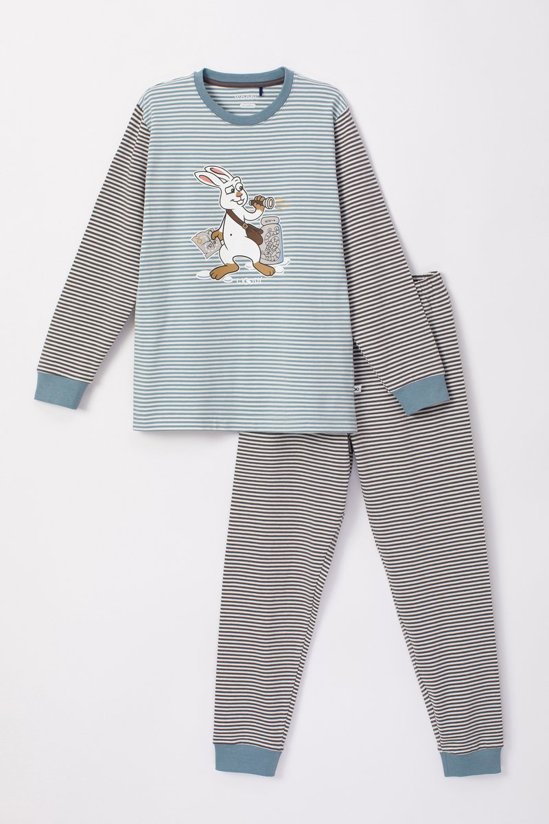 WOODY Pyjama - blauw/ gebroken wit streep - 14j.