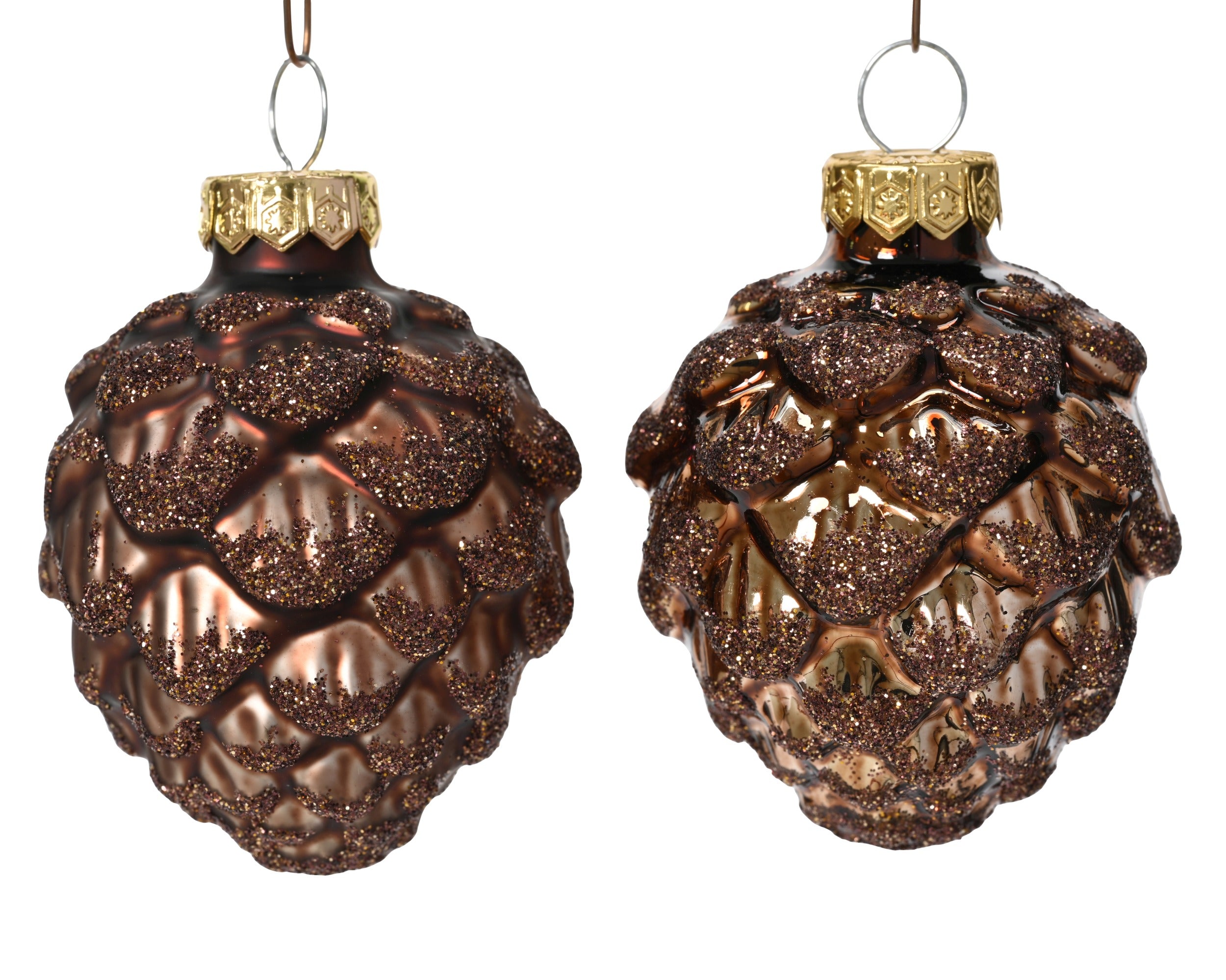 Kerstballen dennenappel glas glans/mat glitter mix 5x7cm - espresso 6st. 6st.- espresso