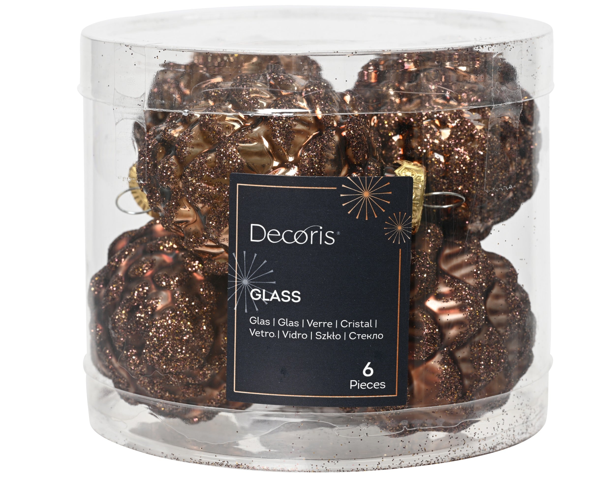 Kerstballen dennenappel glas glans/mat glitter mix 5x7cm - espresso 6st. 6st.- espresso