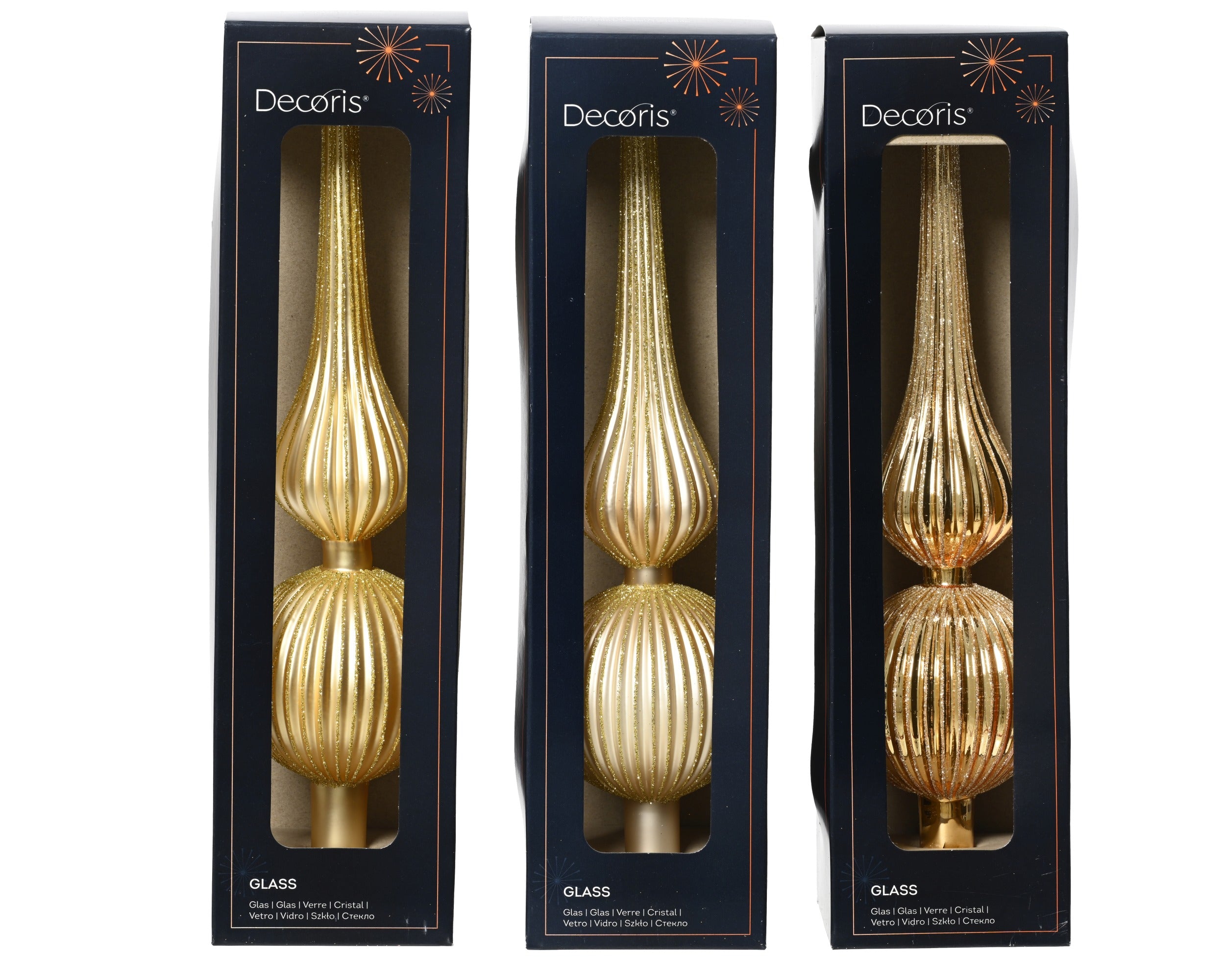 Kerst piek glas glans/mat 31cm - goud/parel - ass. (prijs per stuk) (prijs per stuk)