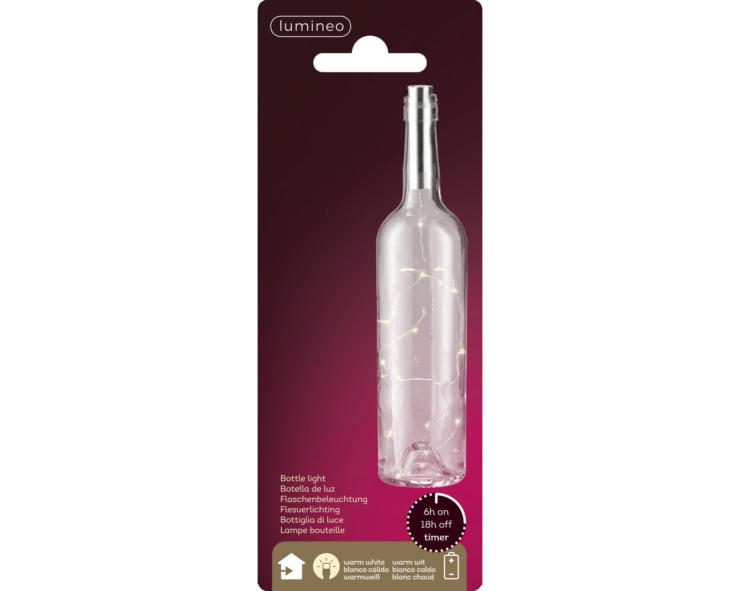 Lumineo micro LED flesverlichting 70cm 15L - warm wit binnen