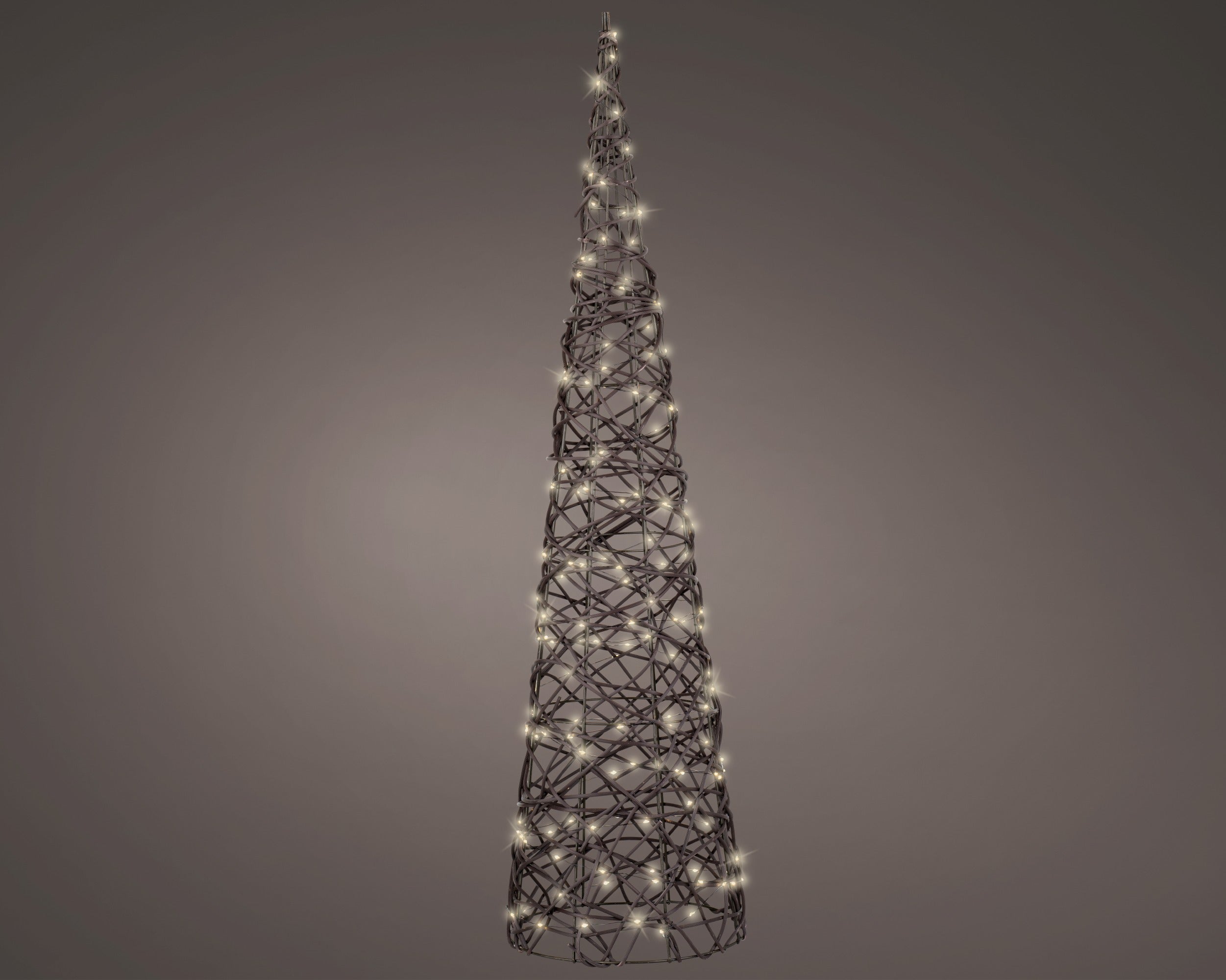 Lumineo micro LED kegel wicker buiten 23x90cm - donker bruin - warm wit - kerstverlichting