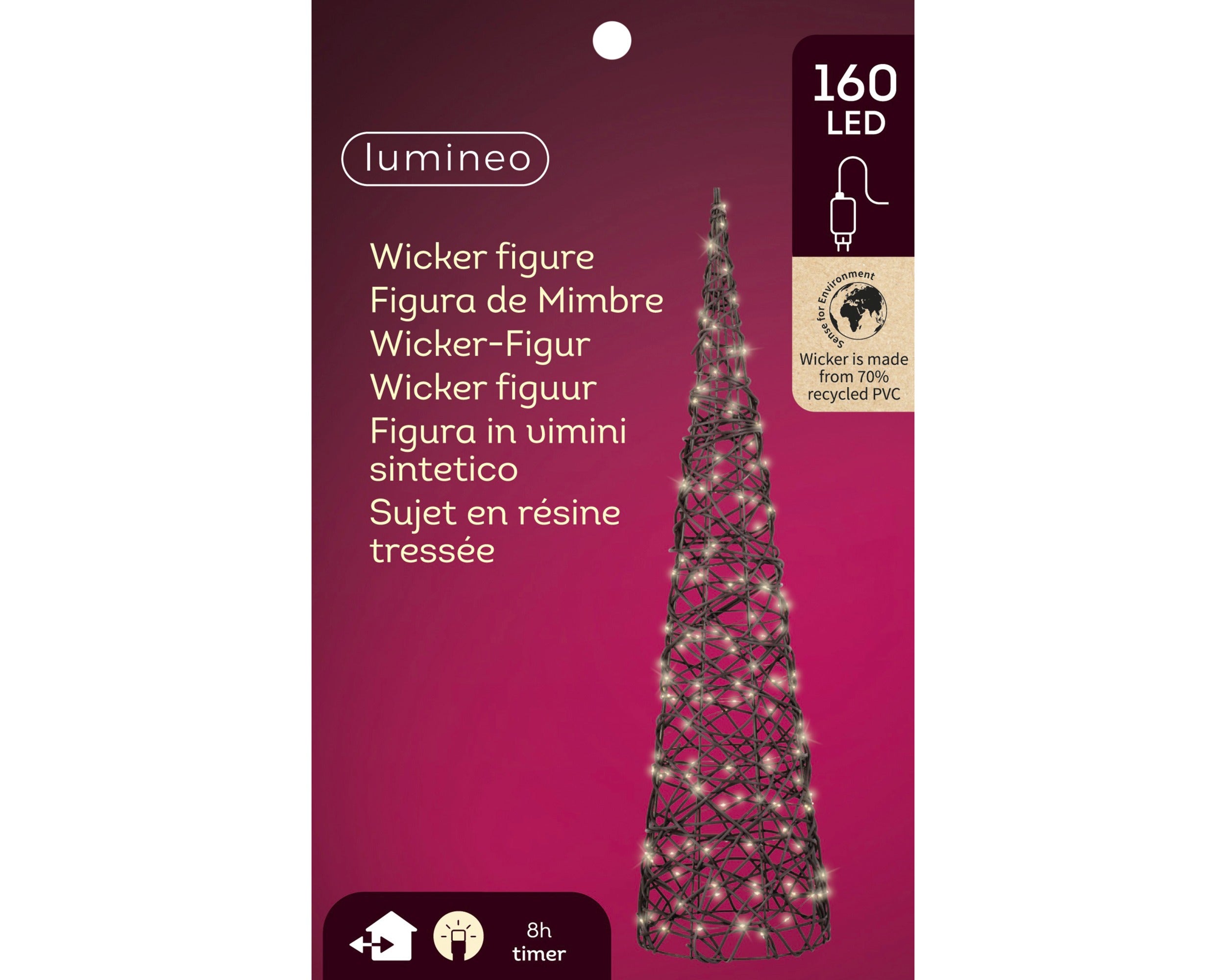 Lumineo micro LED kegel wicker buiten 23x90cm - donker bruin - warm wit - kerstverlichting