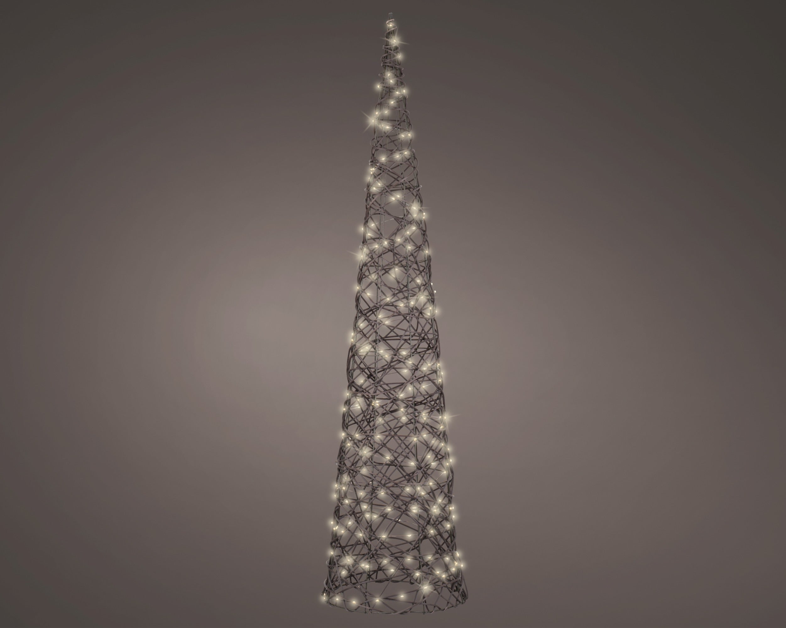 Lumineo micro LED kegel wicker buiten 28x120cm - donker bruin - warm wit - kerstverlichting